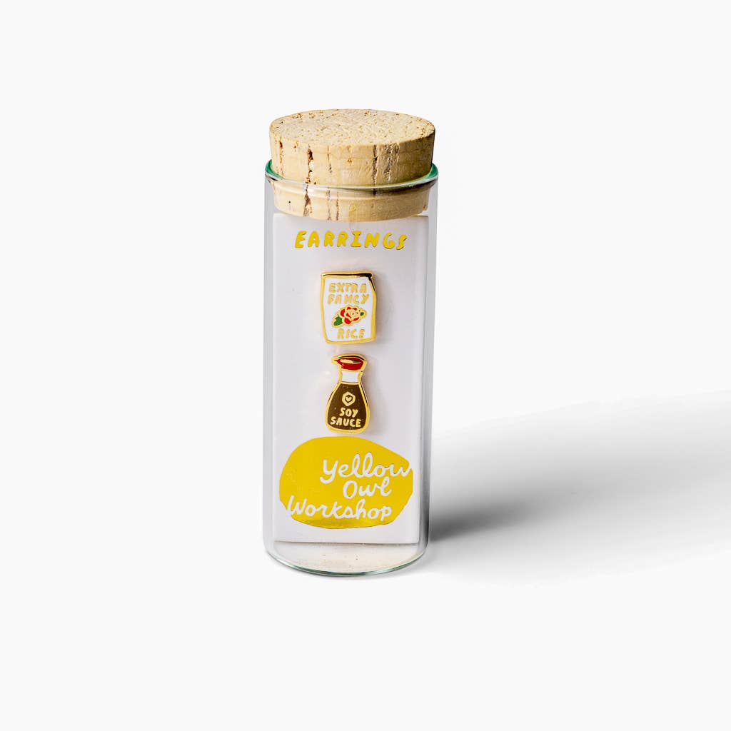Soy Sauce &amp; Rice Earrings | Gold Mismatched Studs