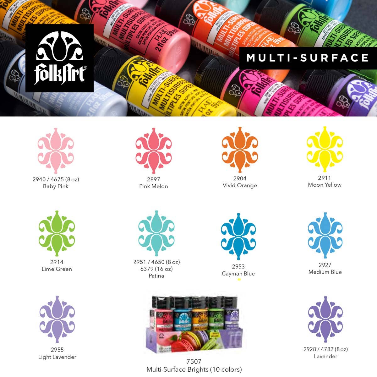 MultiSurface Acrylic Paint Brights Set: 10 Colors