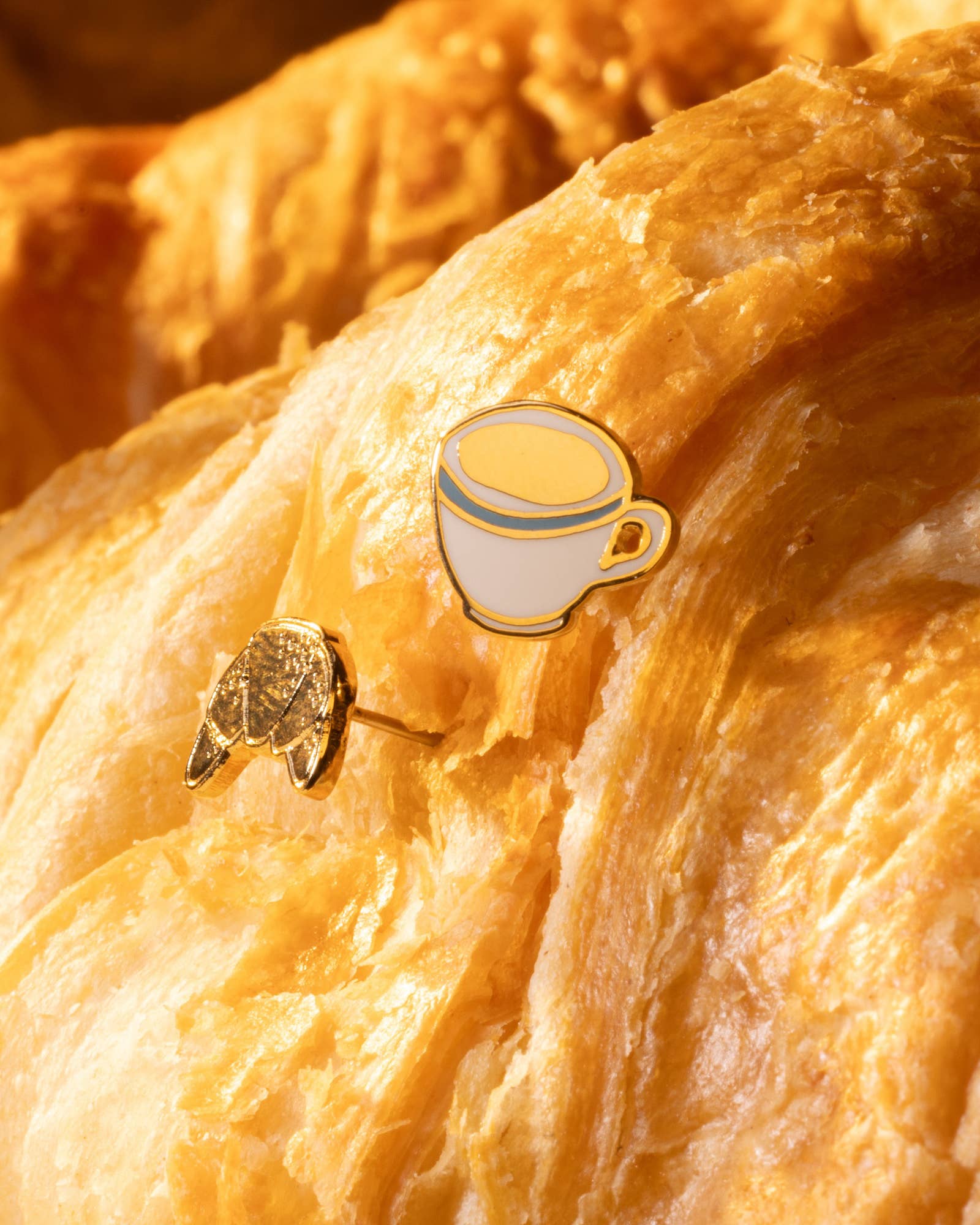 Croissant &amp; Coffee Earrings | Mismatched Gold Studs