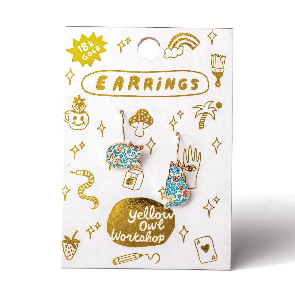 Floral Cat Drop Earrings | Gold Jewelry Cat Lover Gift