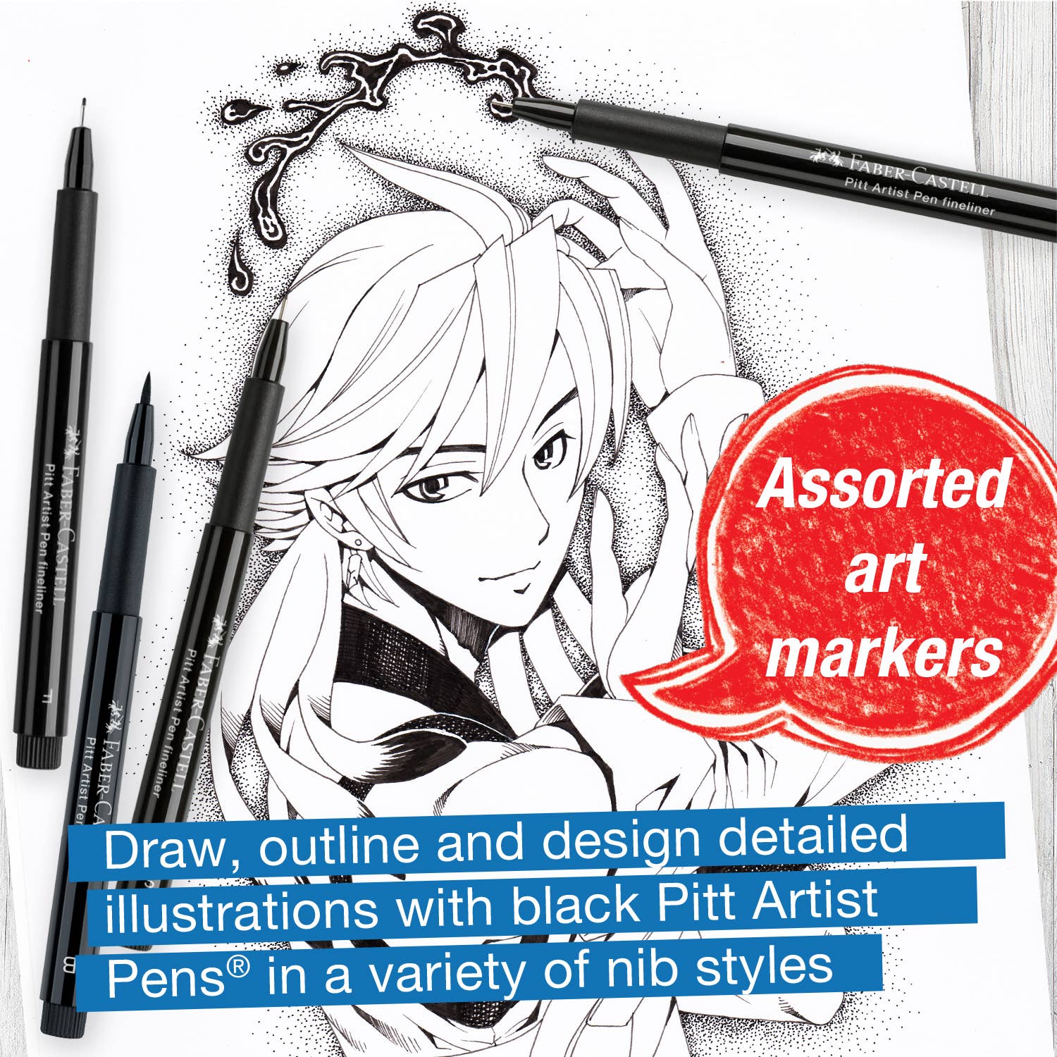 Pitt Artist Pen, Manga Black Set - Wallet of 4
