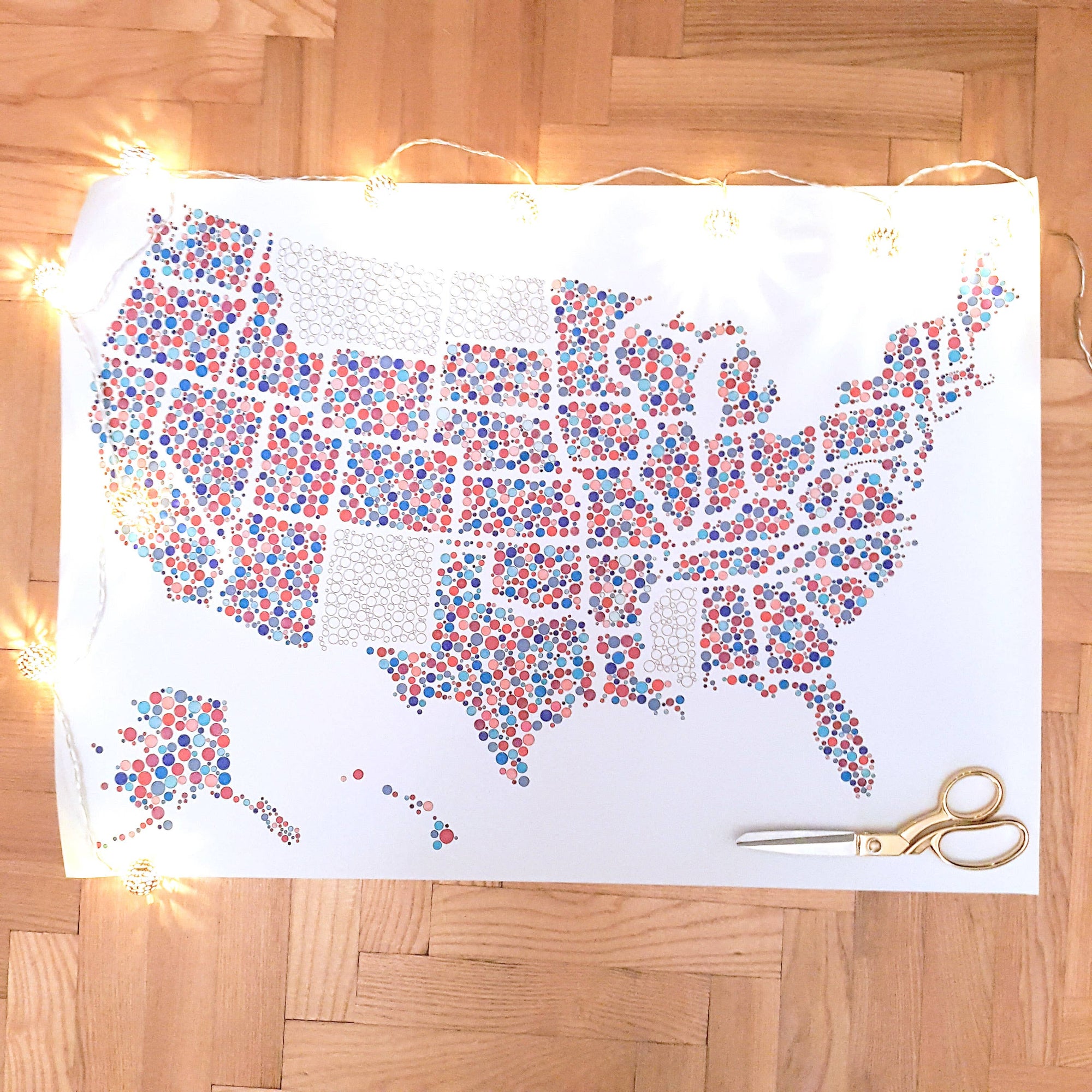 Bubbles United States Coloring Map: Flat with Cardboard Backing