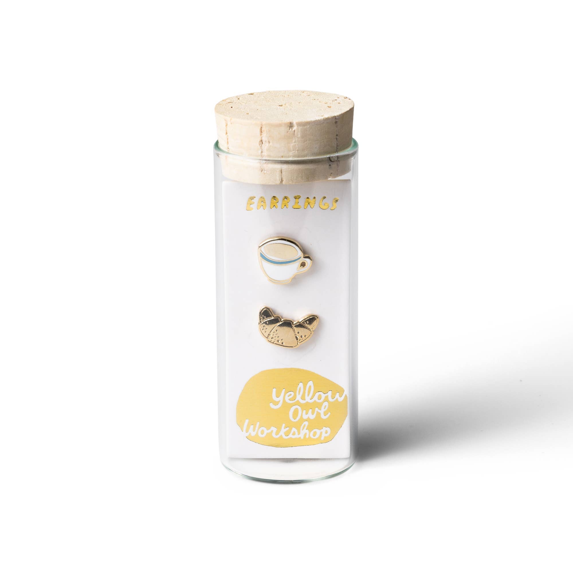 Croissant &amp; Coffee Earrings | Mismatched Gold Studs