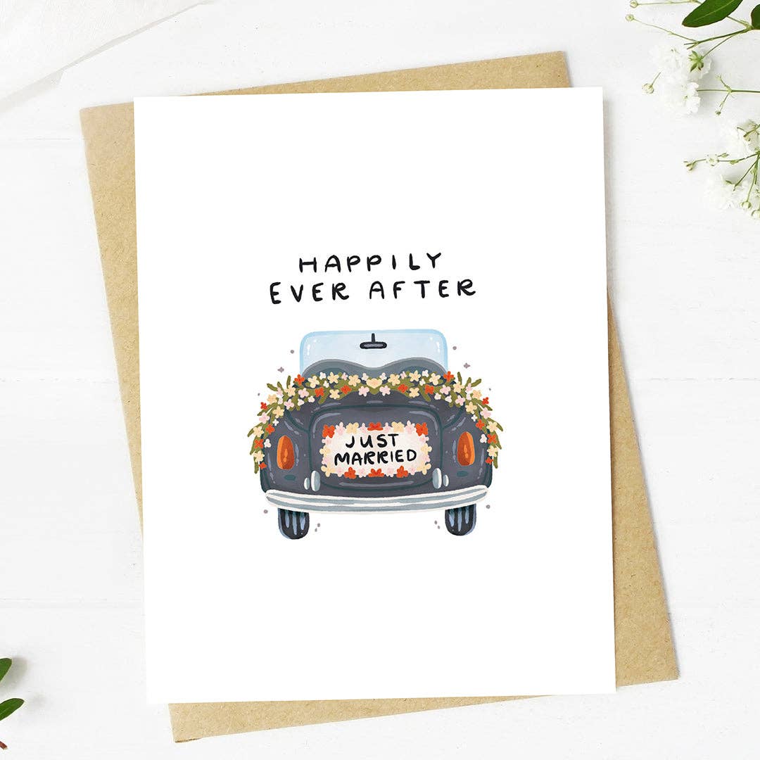 "Happily ever after" Just Married Wedding Card