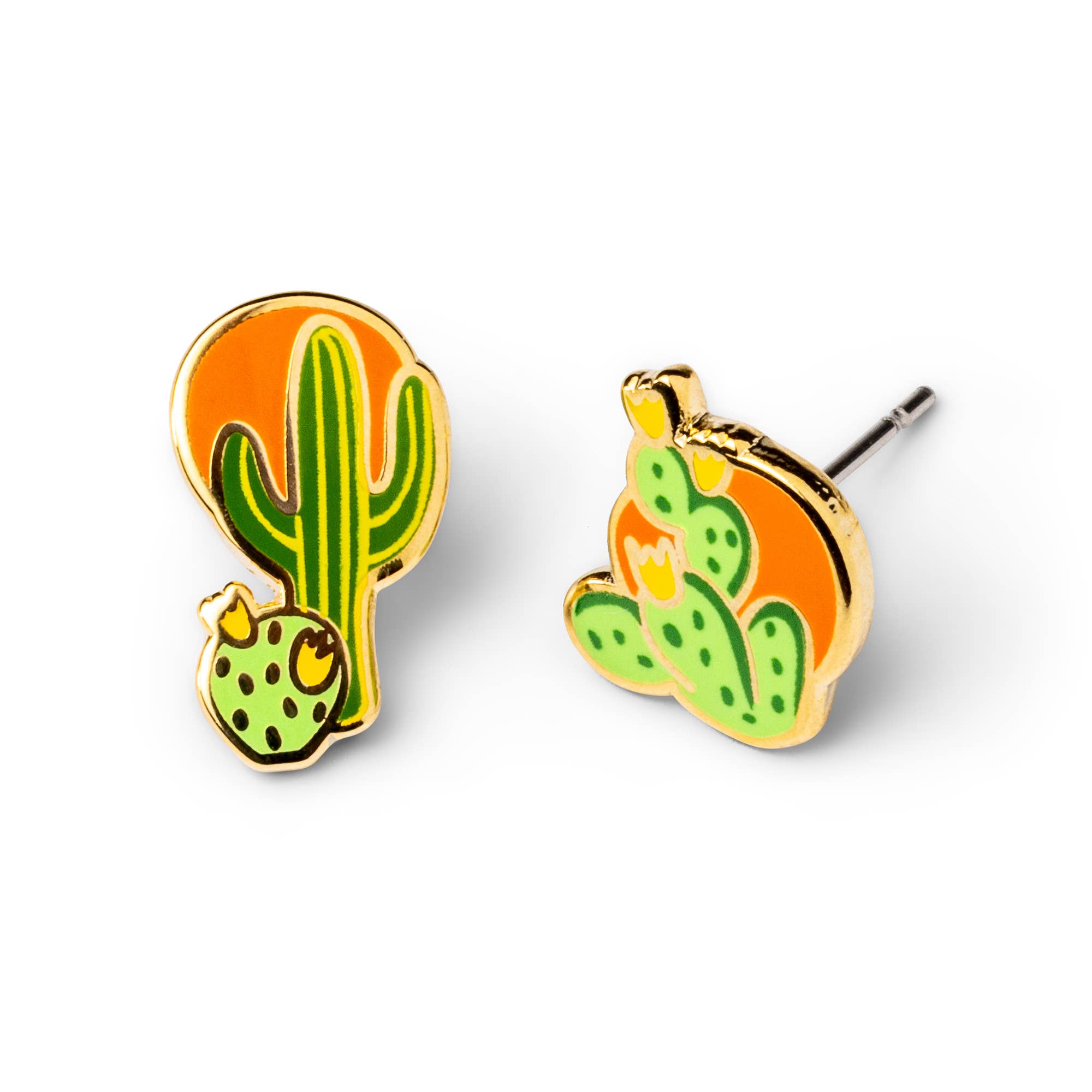 Southwest Cactus Earrings | Desert Mismatched Gold Studs