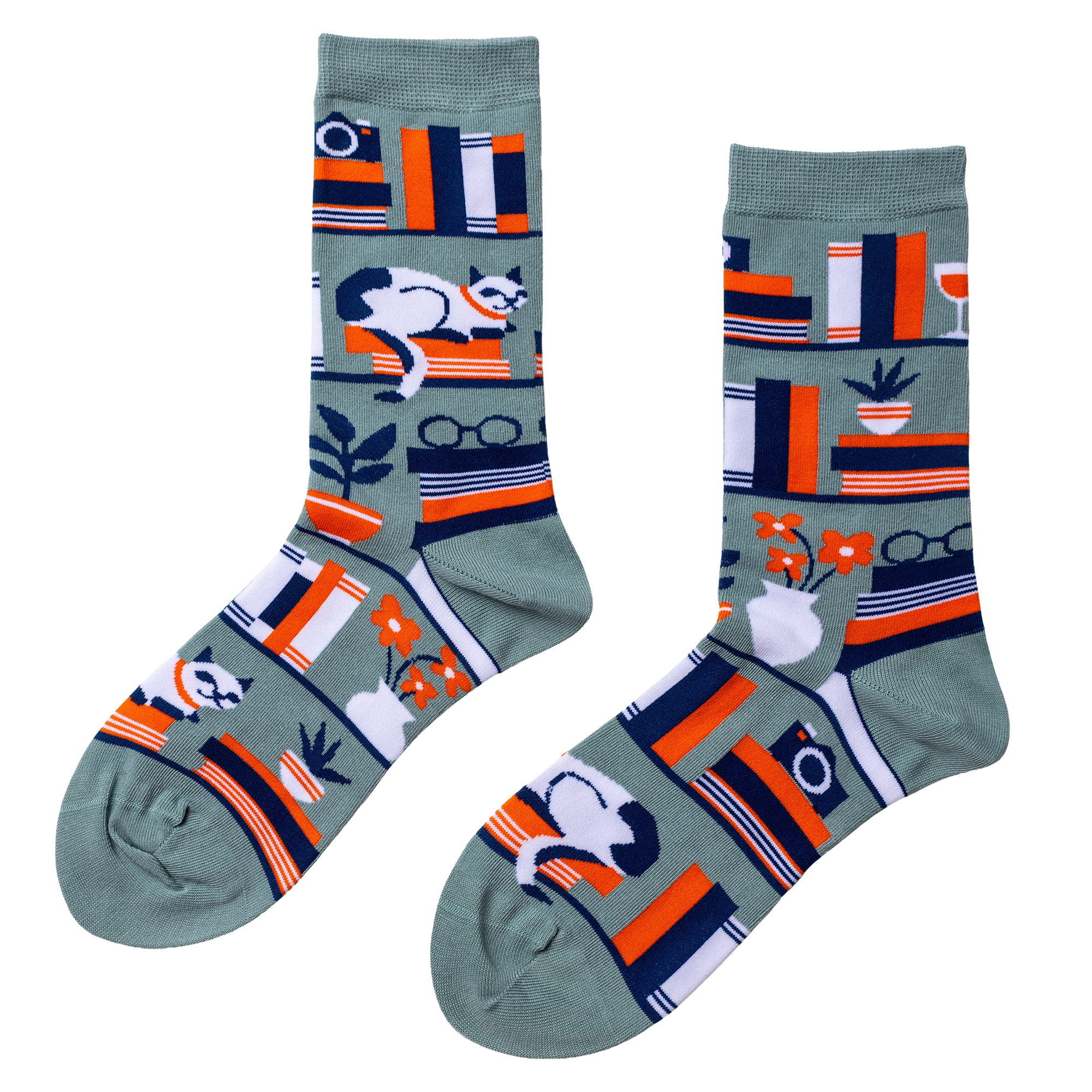 Bookshelf Socks | Book Crew Socks for Book Lovers | Small