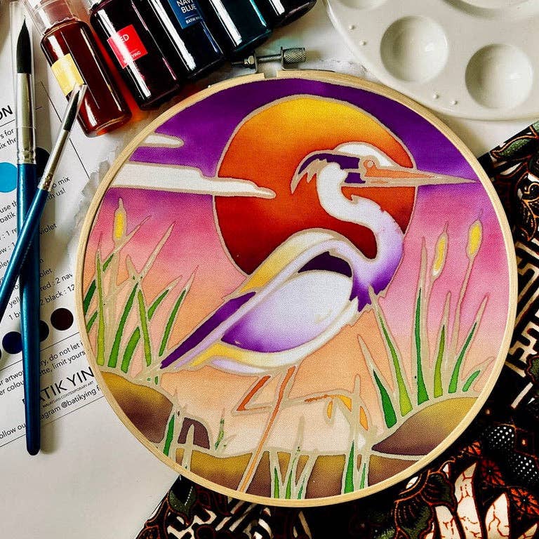 River Heron | Batik Craft Kit | Hand-Waxed DIY Art Kit UK: Batik Kit