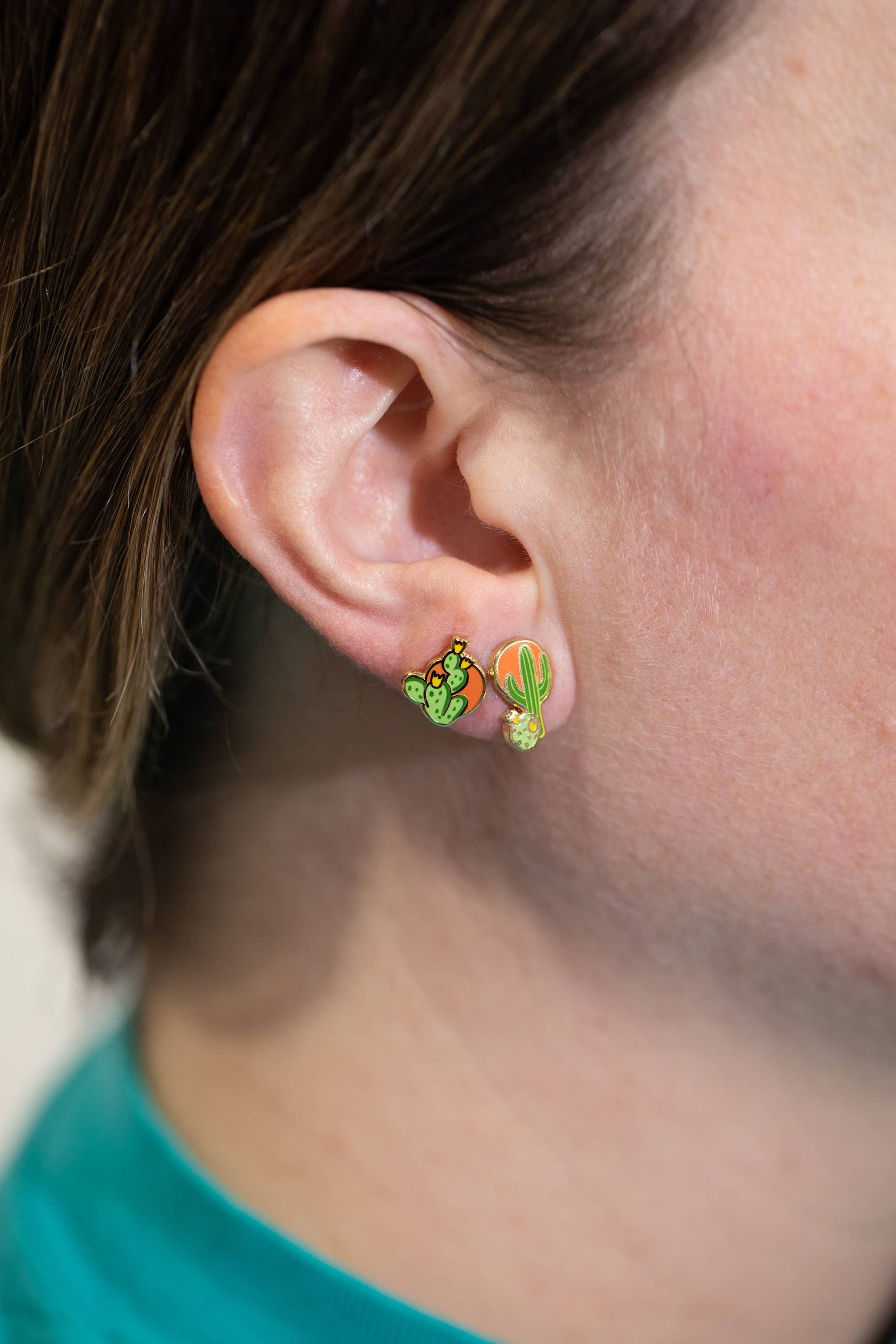 Southwest Cactus Earrings | Desert Mismatched Gold Studs