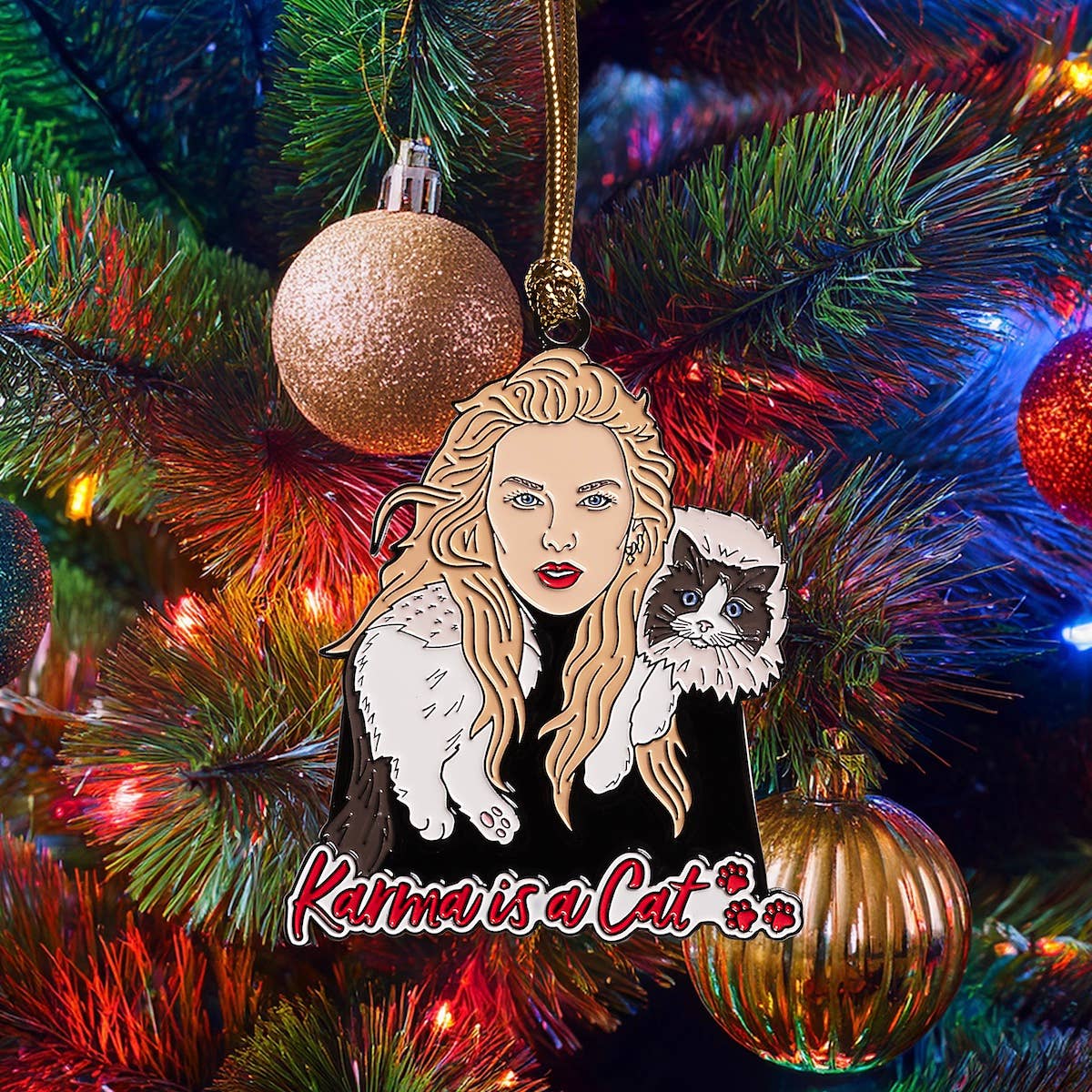 Karma is a Cat Pop Star Enamel Holiday Ornament