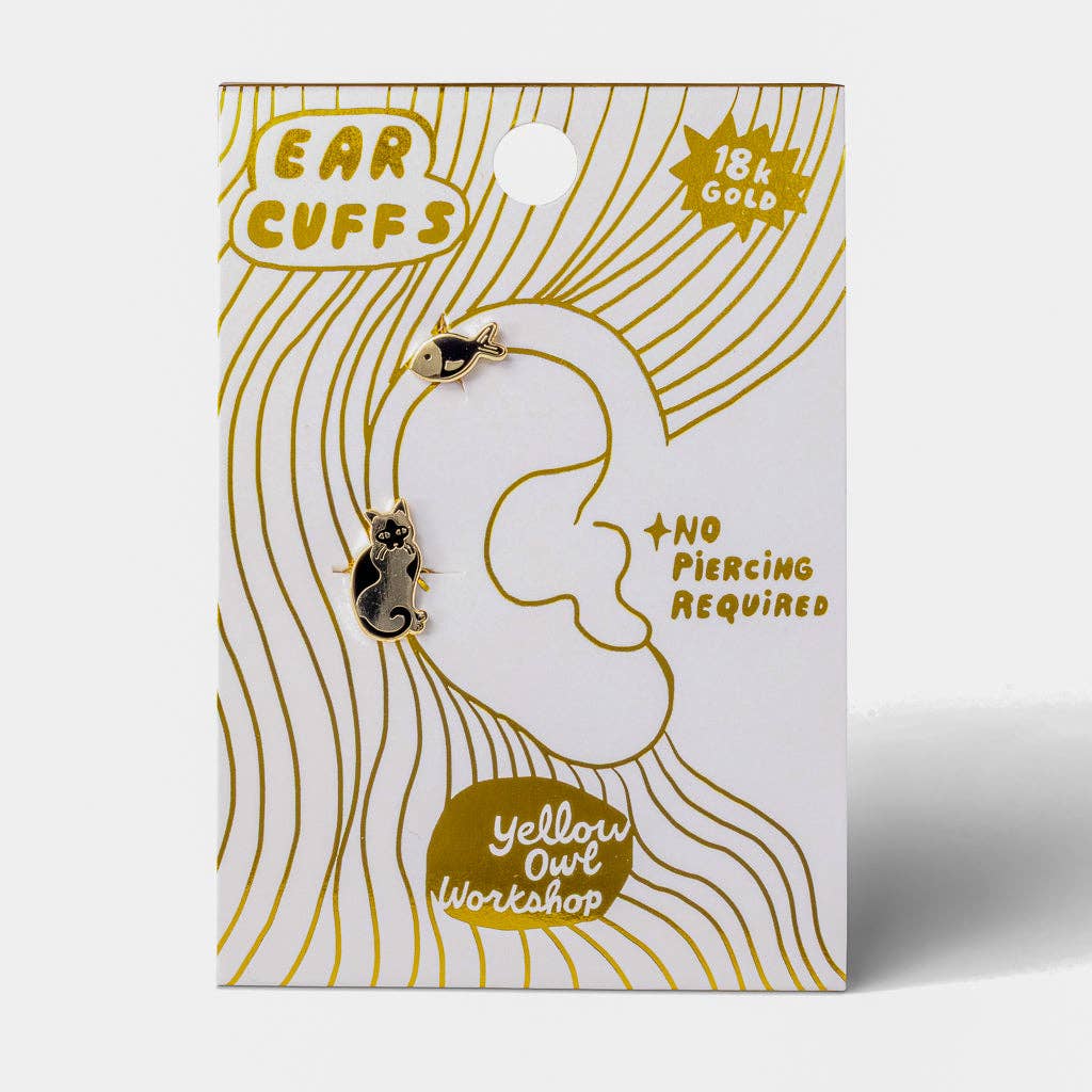 Cat &amp; Fish Ear Cuffs | No Piercing Gold Jewelry