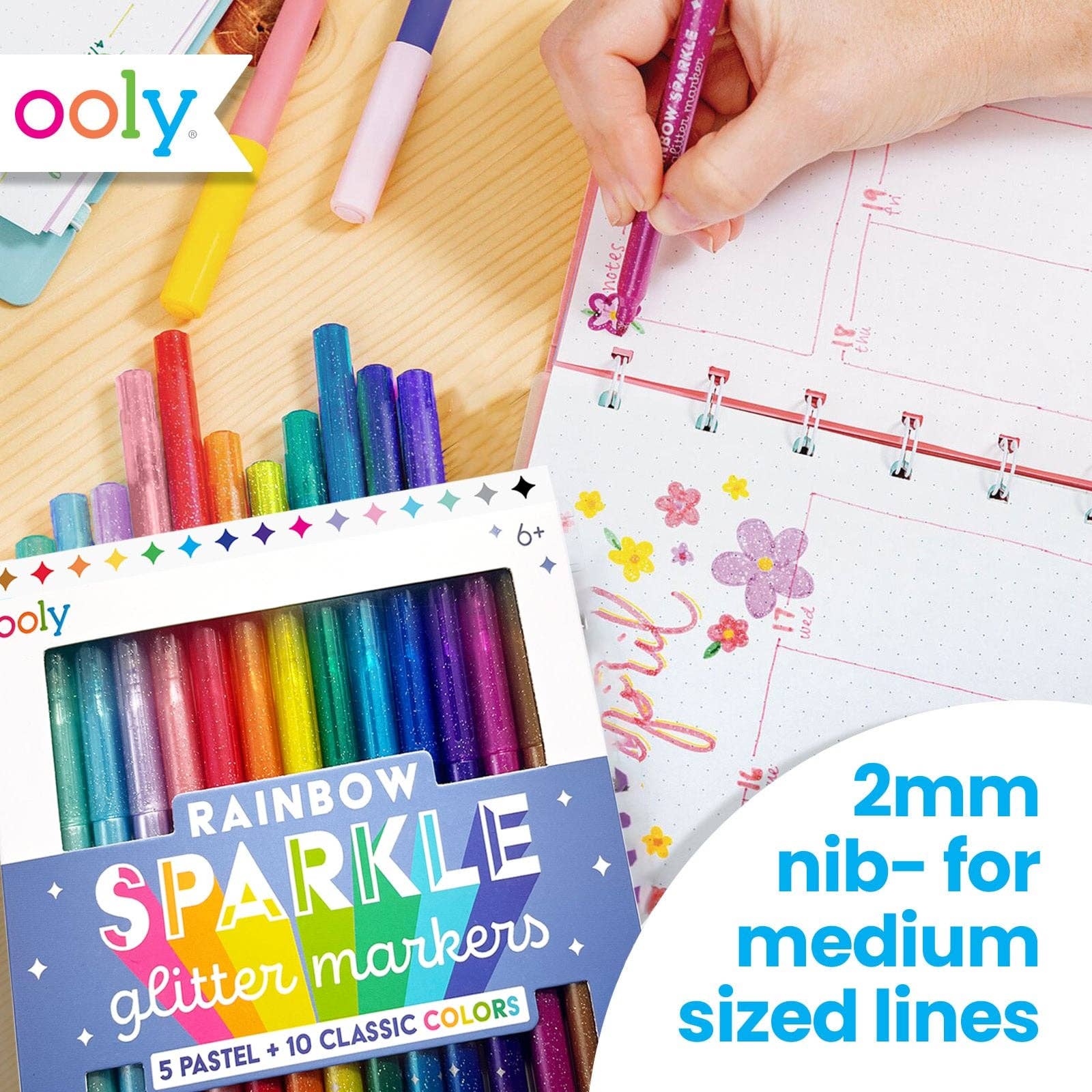 Rainbow Sparkle Glitter Markers - Set of 15