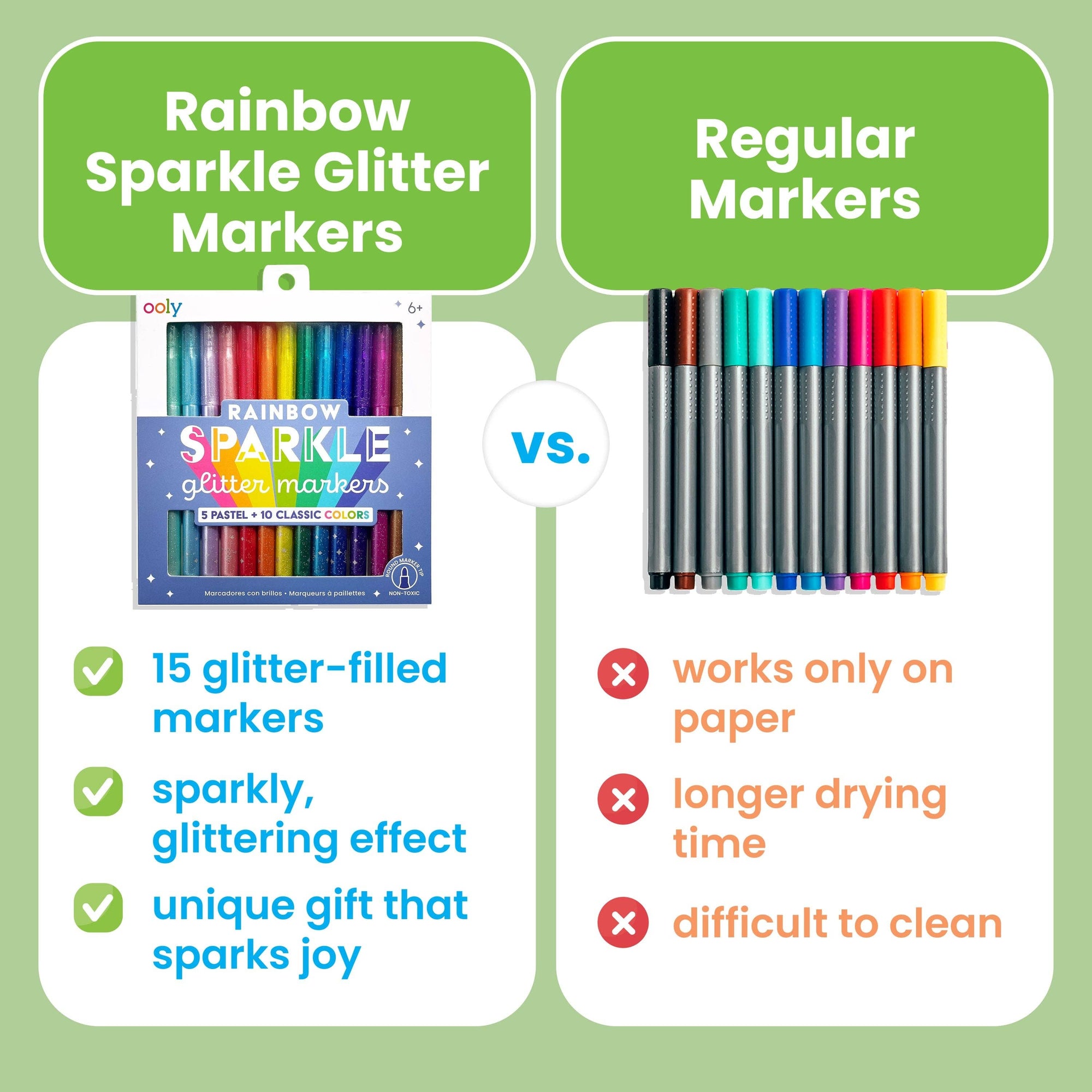 Rainbow Sparkle Glitter Markers - Set of 15
