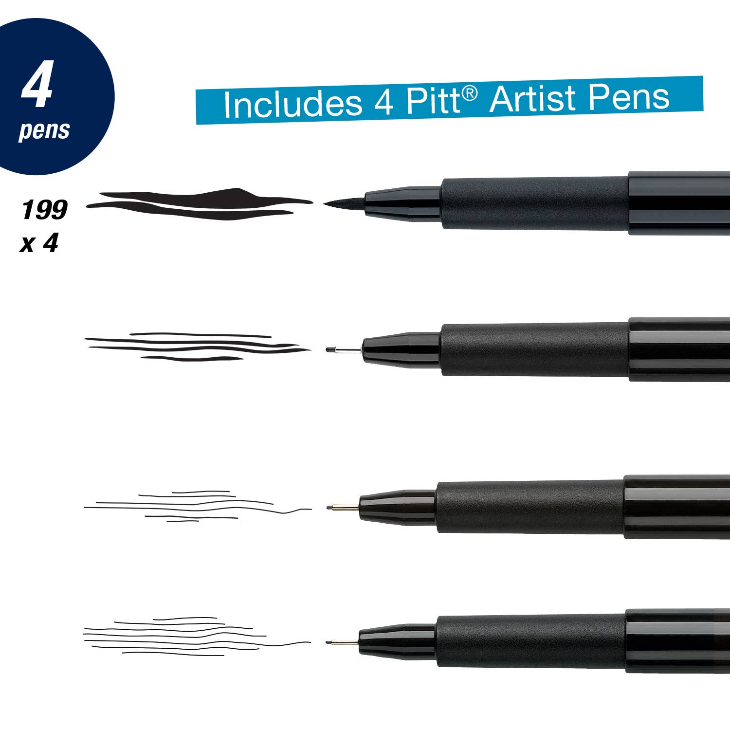 Pitt Artist Pen, Manga Black Set - Wallet of 4
