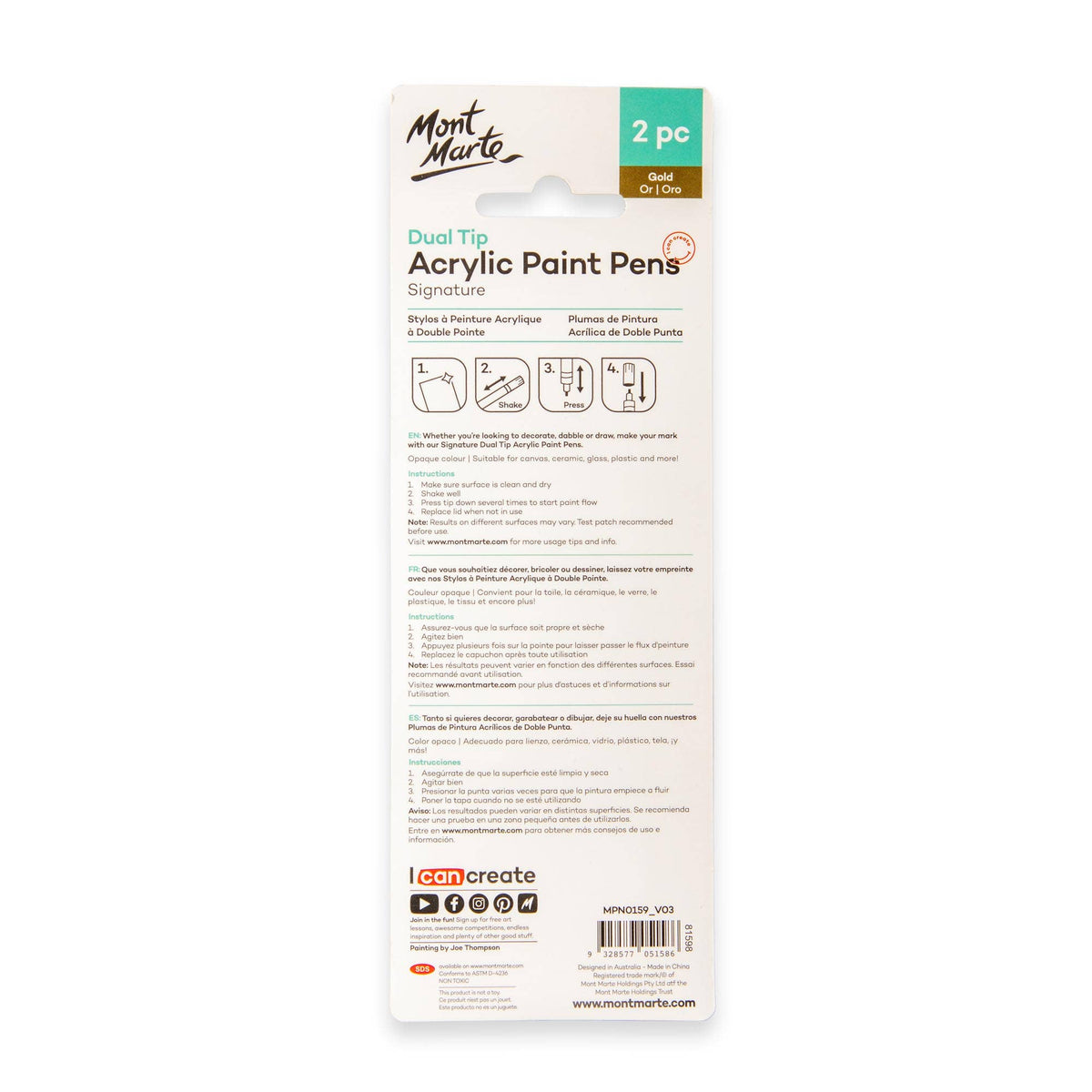 Dual Tip Acrylic Paint Pens Signature Gold 2pc