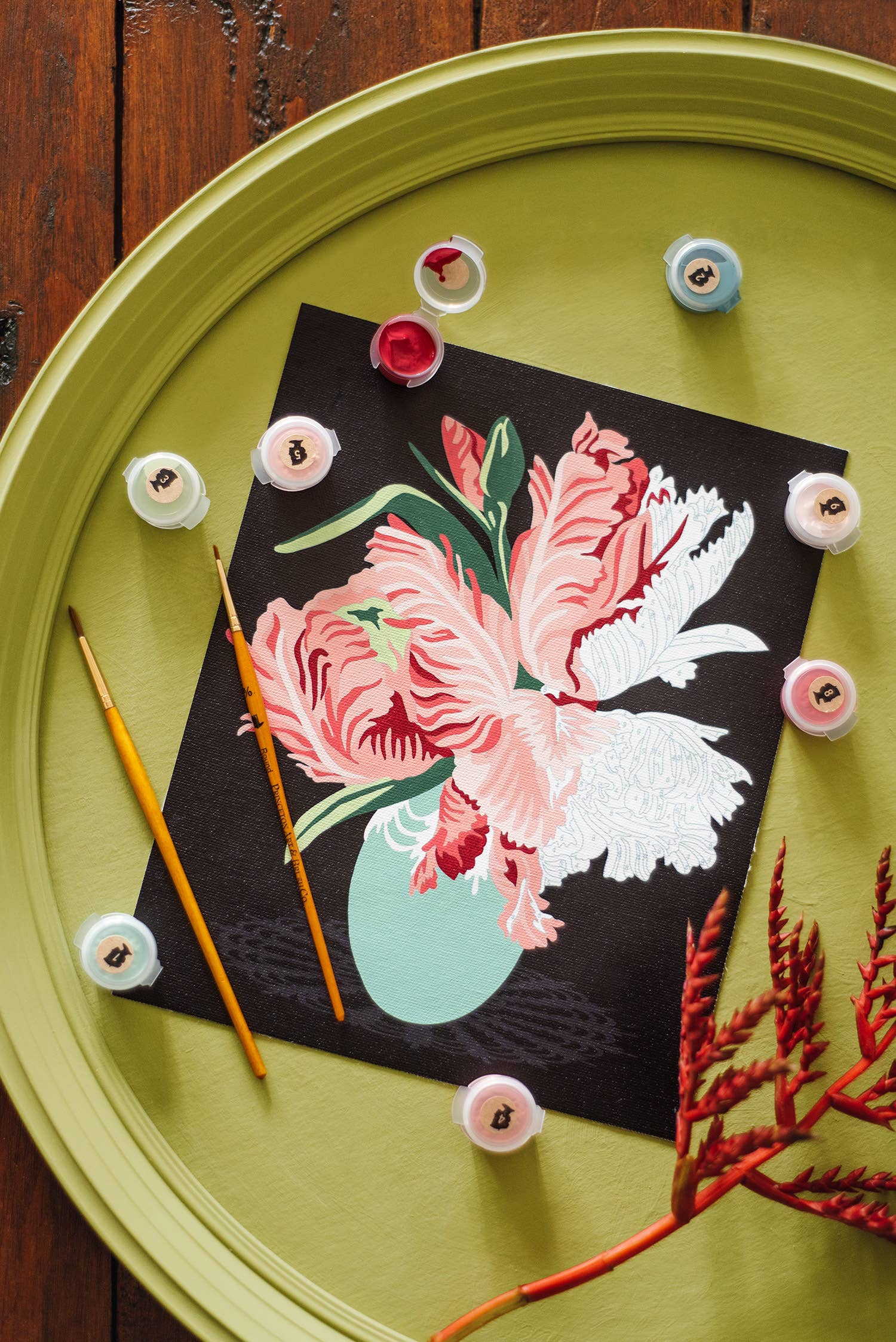 Parrot Tulips in Vase (black background) Paint-by-Number Kit