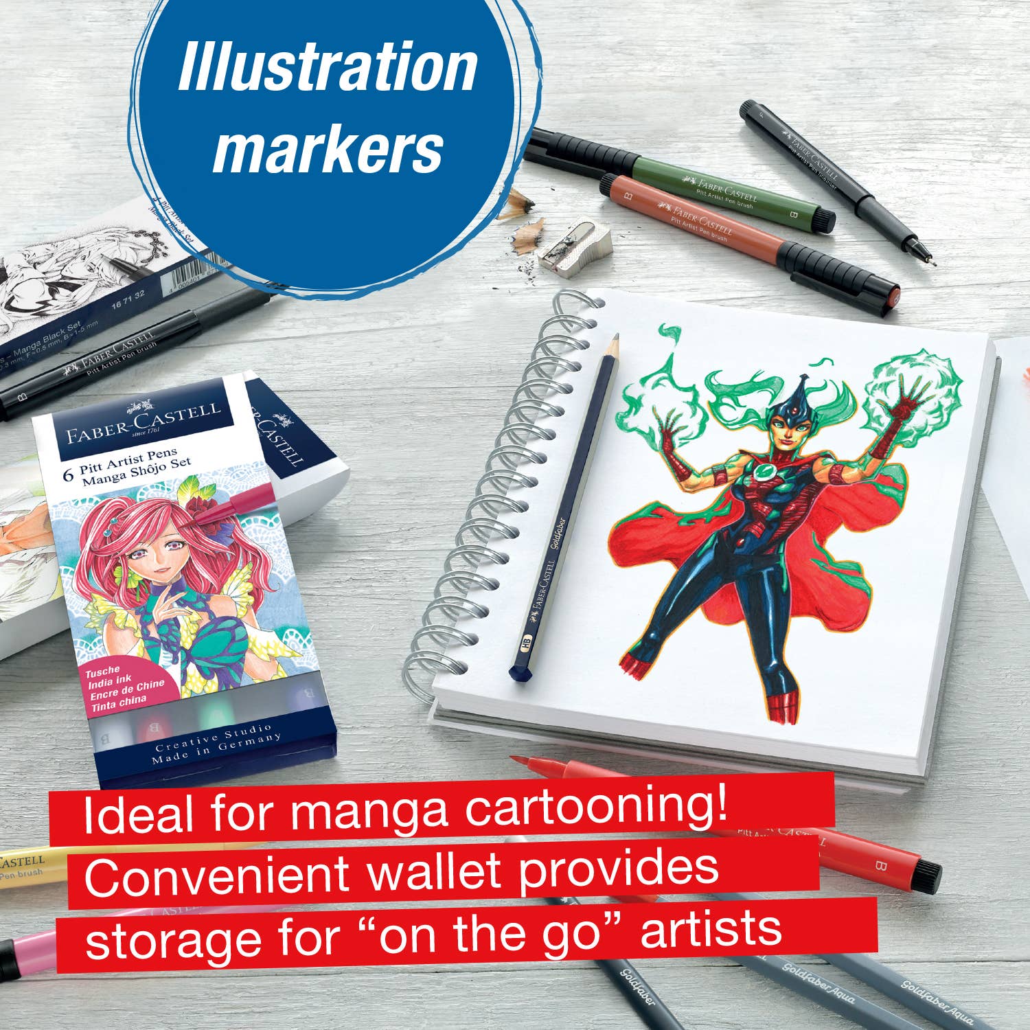 Pitt Artist Pen, Manga Black Set - Wallet of 4