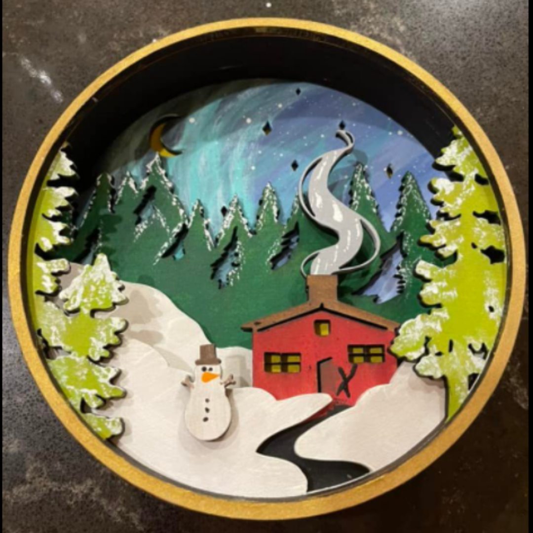 Winter Cabin Shadow Box Kit
