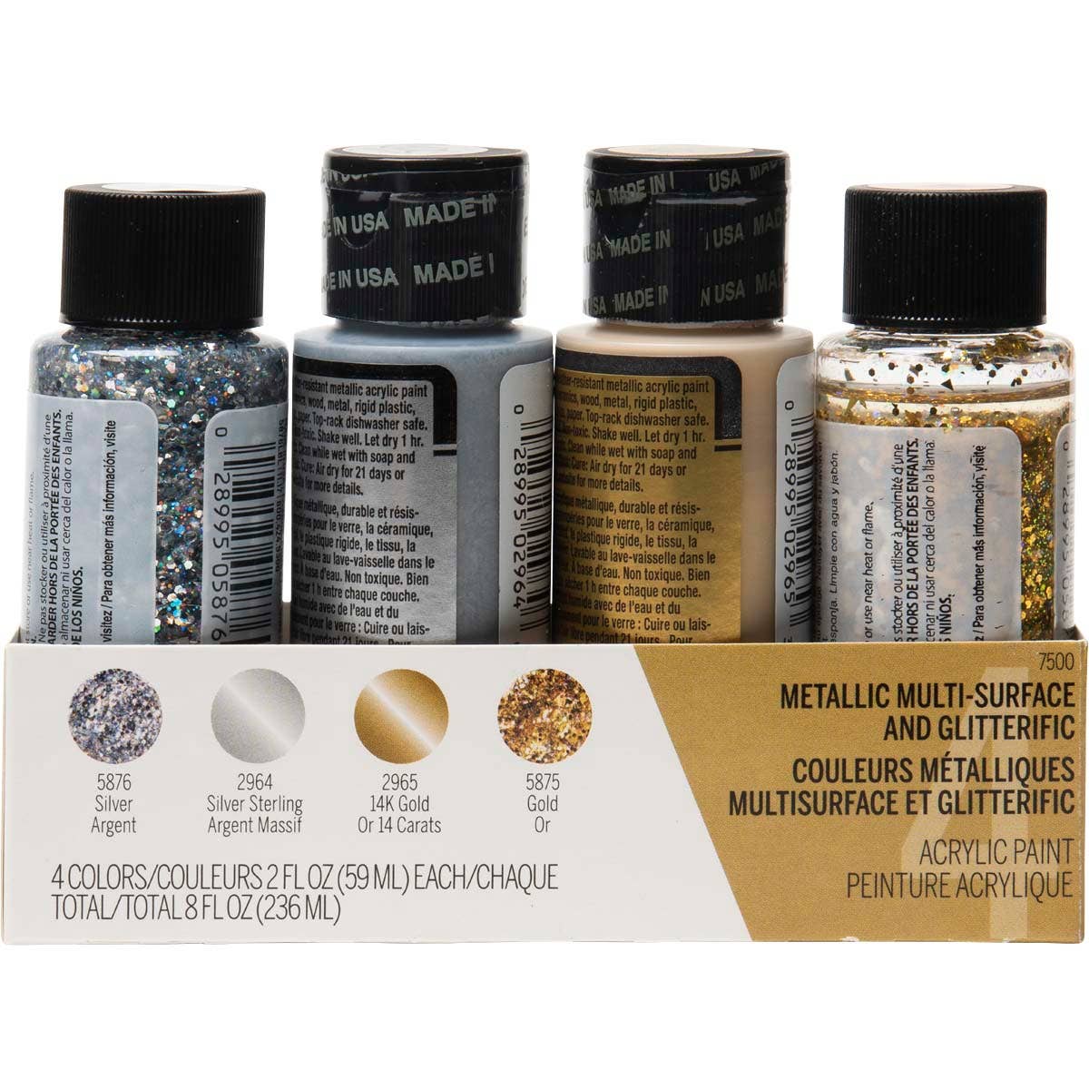 Multi-Surface Metallic &amp; Glitter Paint Set: 4 Colors