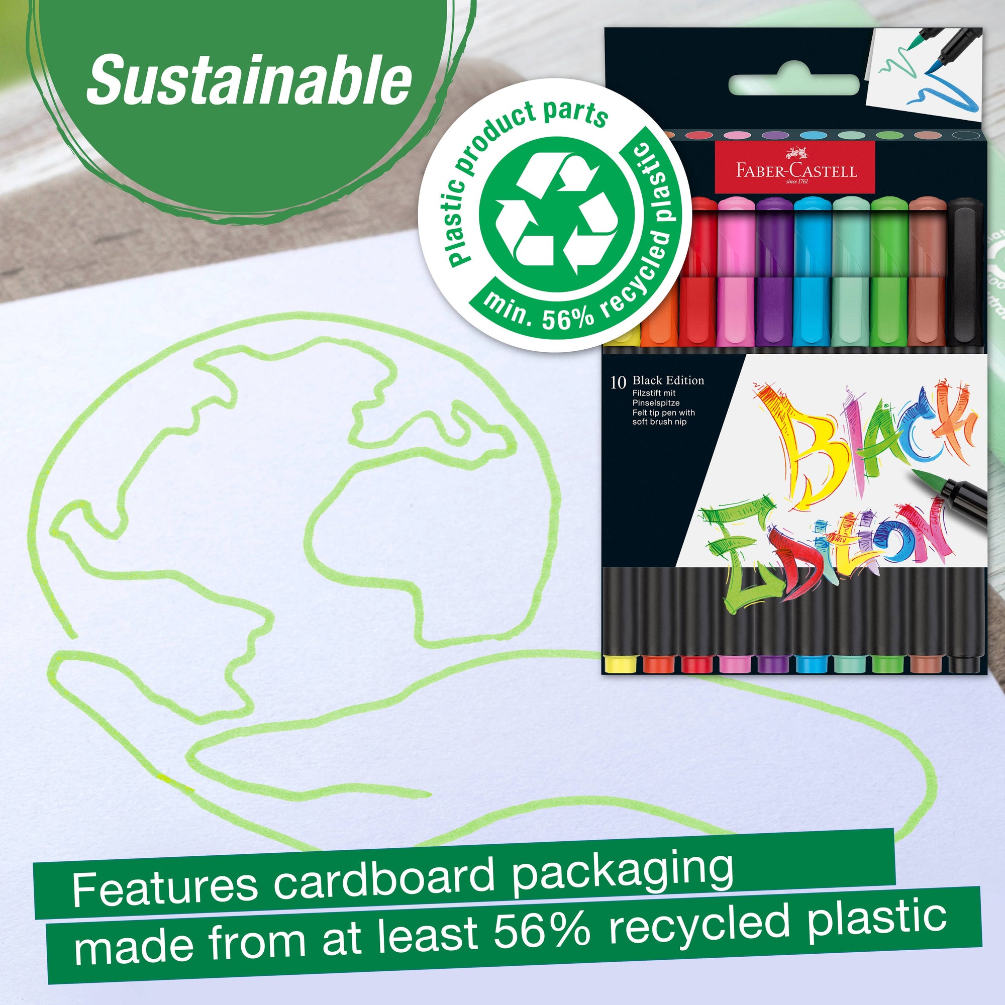 Black Edition Felt Tip Brush Pens Markers 10 Ct Box