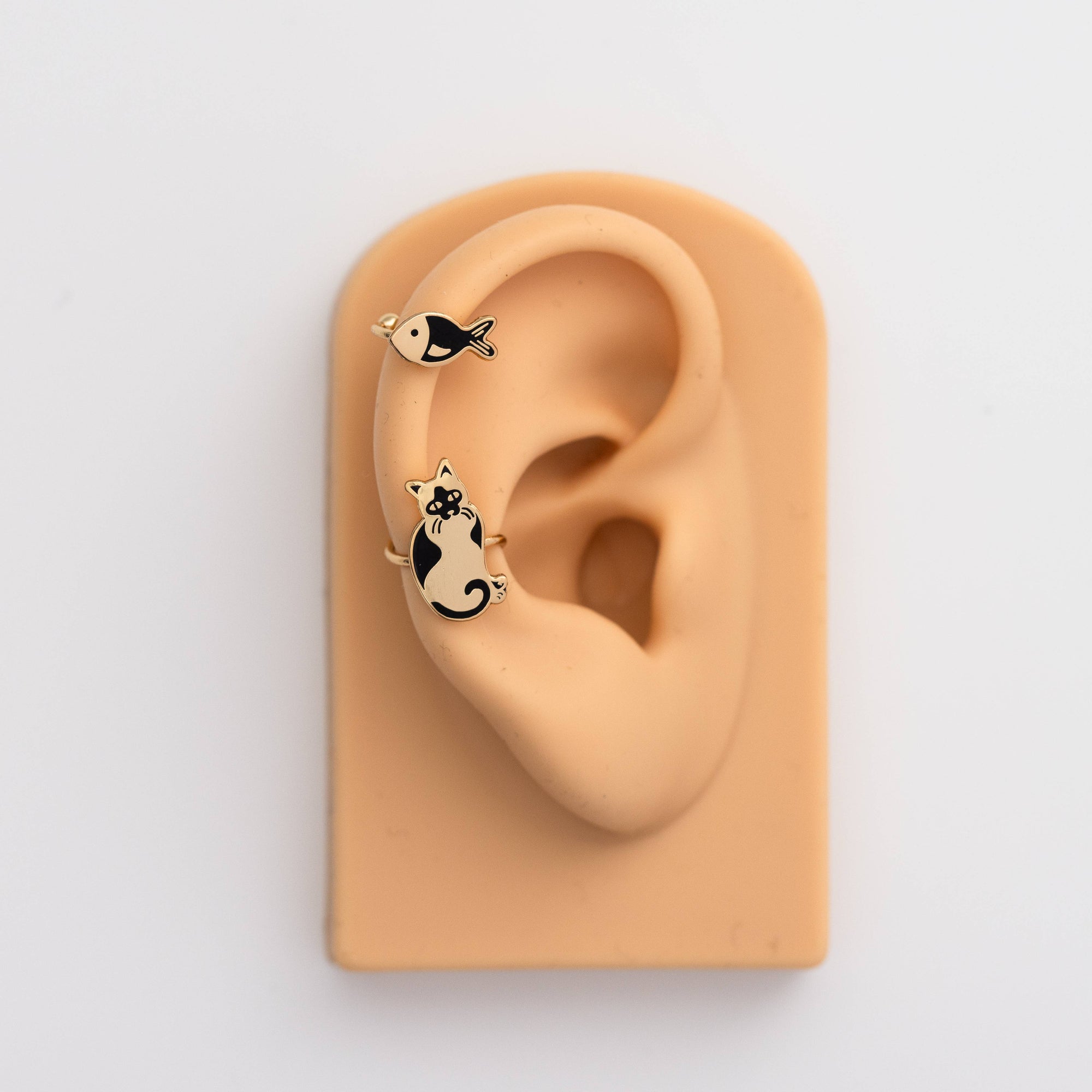 Cat &amp; Fish Ear Cuffs | No Piercing Gold Jewelry