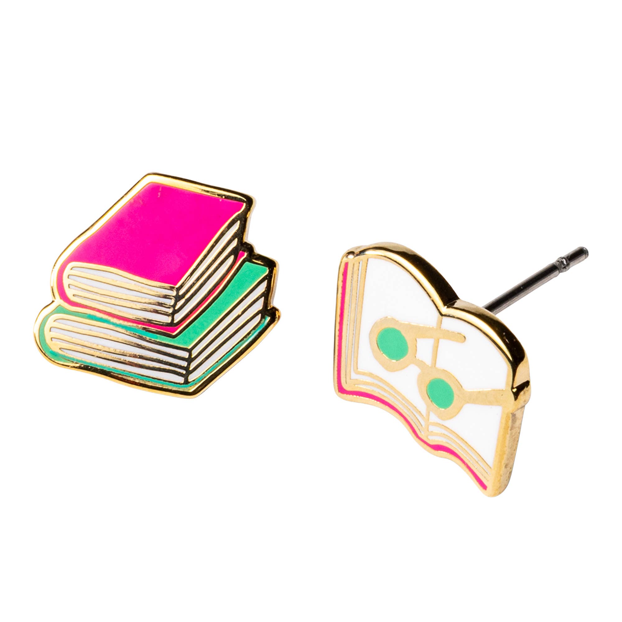 Books &amp; Glasses Earrings | Book Lover Gold Mismatched Studs