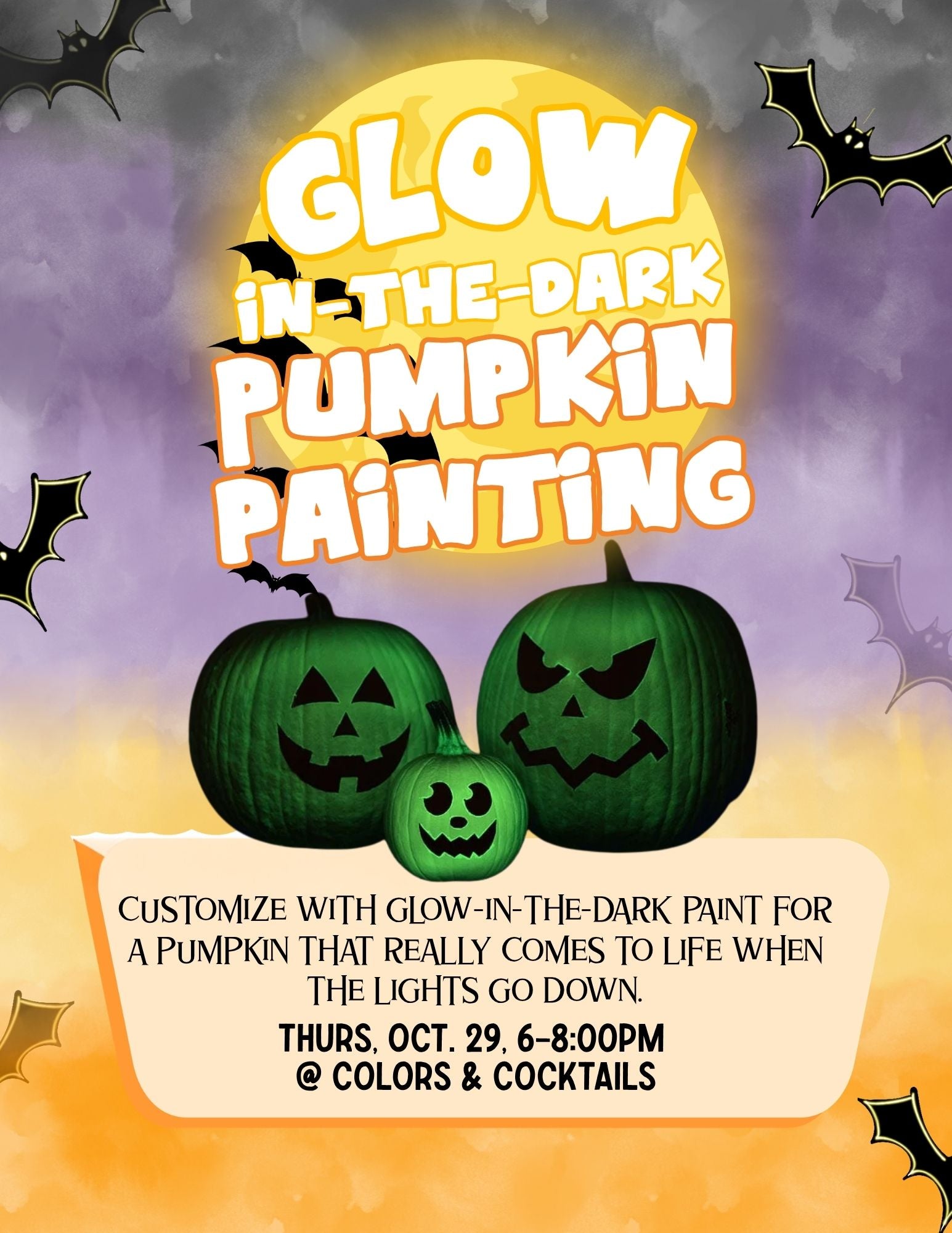Thurs. 10/29 @ 6:00PM Glow-in-the-Dark Pumpkin Painting Party