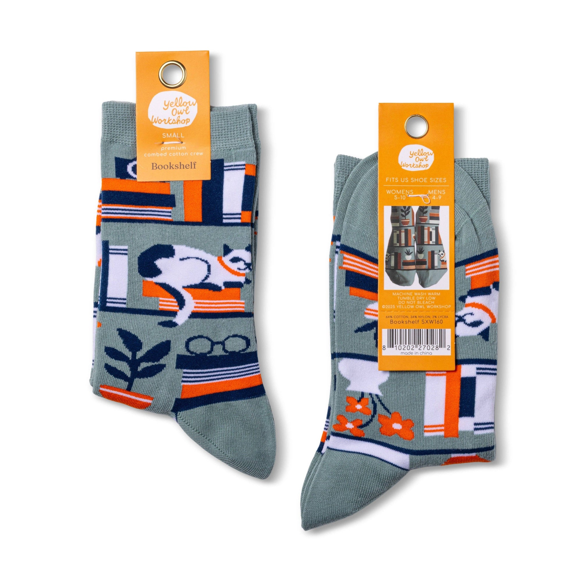 Bookshelf Socks | Book Crew Socks for Book Lovers | Small