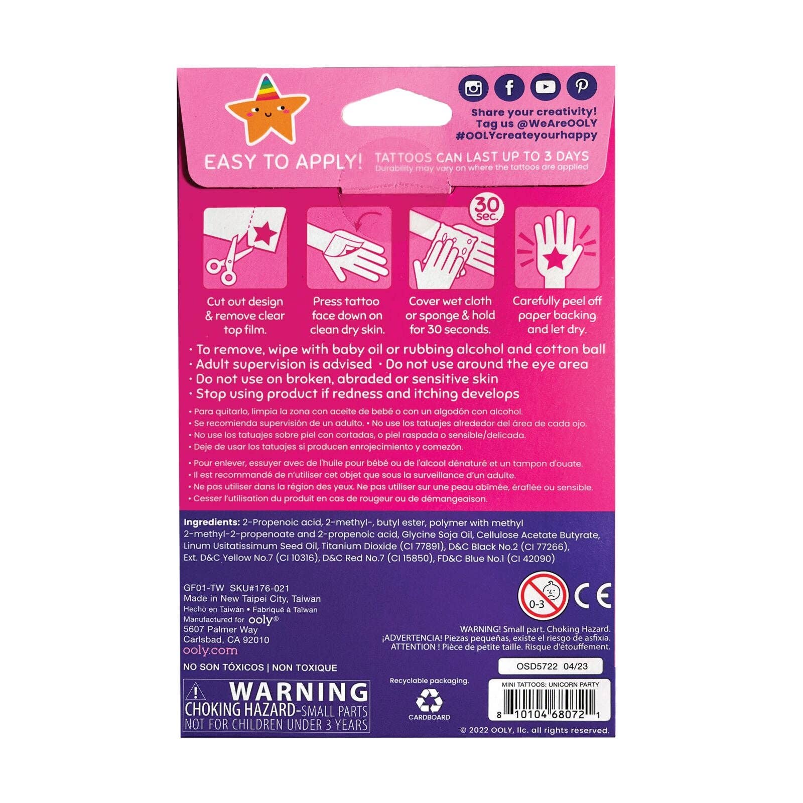 Tattoo Palooza: Mini Temporary Tattoos - Unicorn Party (3 Sh
