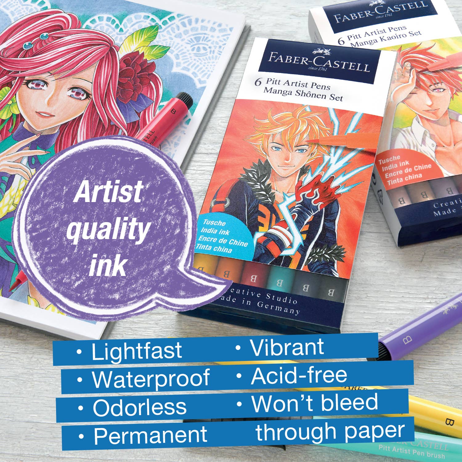 Pitt Artist Pen, Manga Kaoiro Set - Wallet of 6