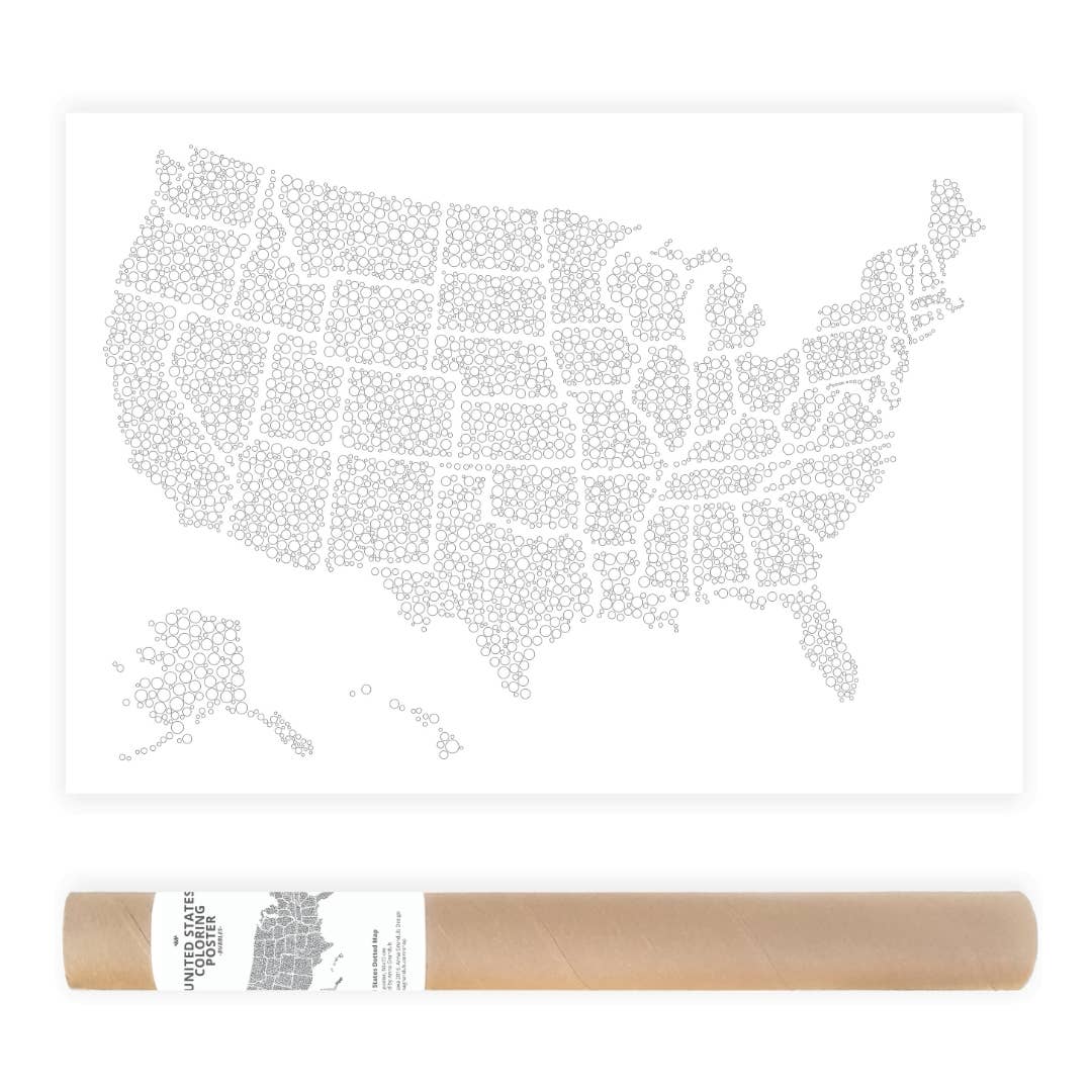 Bubbles United States Coloring Map: Flat with Cardboard Backing