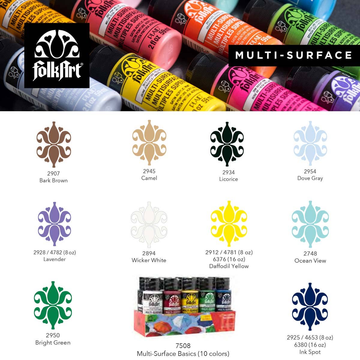 MultiSurface Acrylic Paint Basics Set: 10 Colors