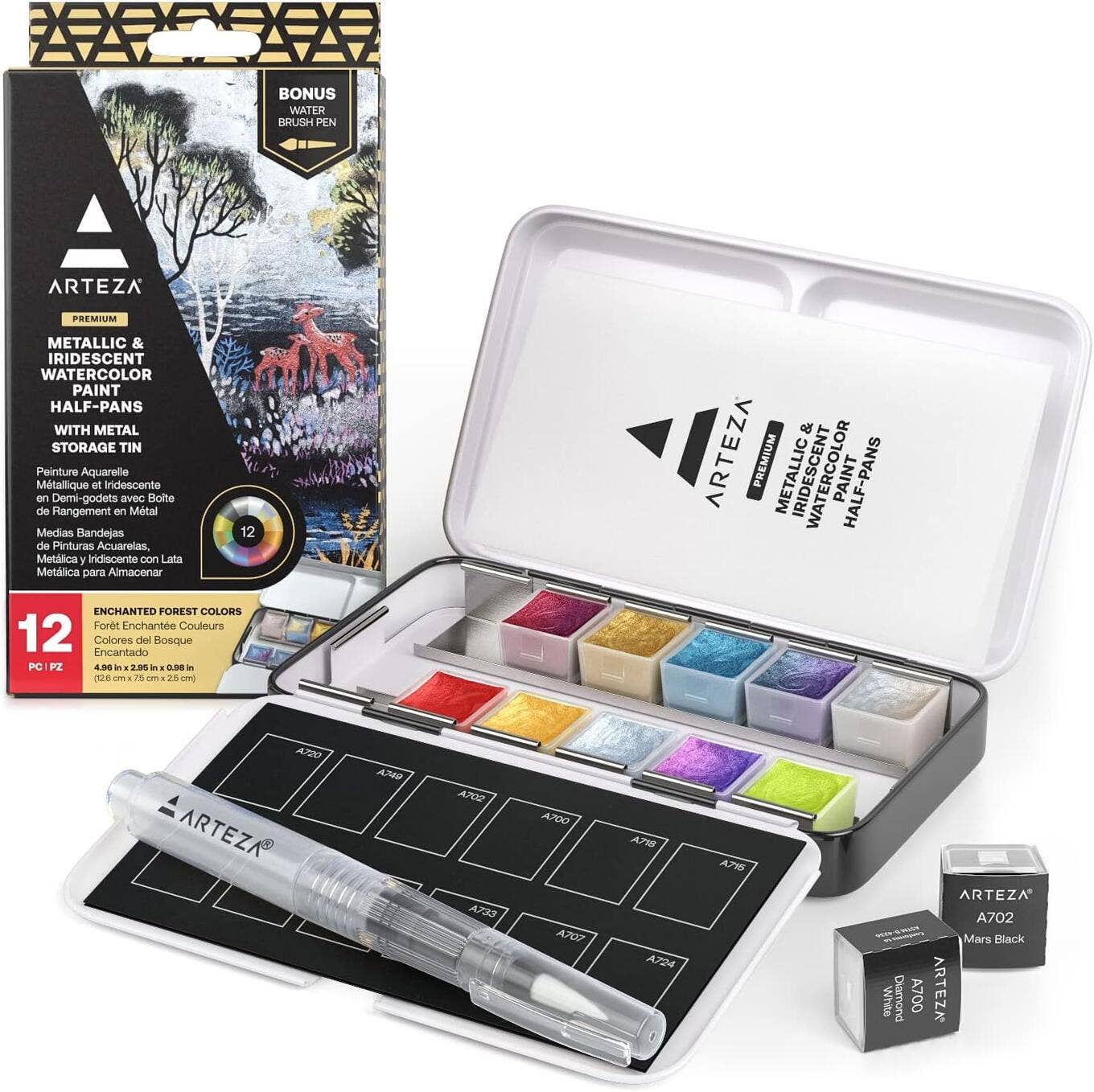 Arteza® Metallic &amp; Iridescent Watercolor Half Pans 12 pc.