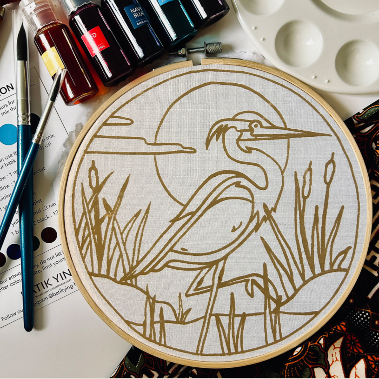 River Heron | Batik Craft Kit | Hand-Waxed DIY Art Kit UK: Batik Kit