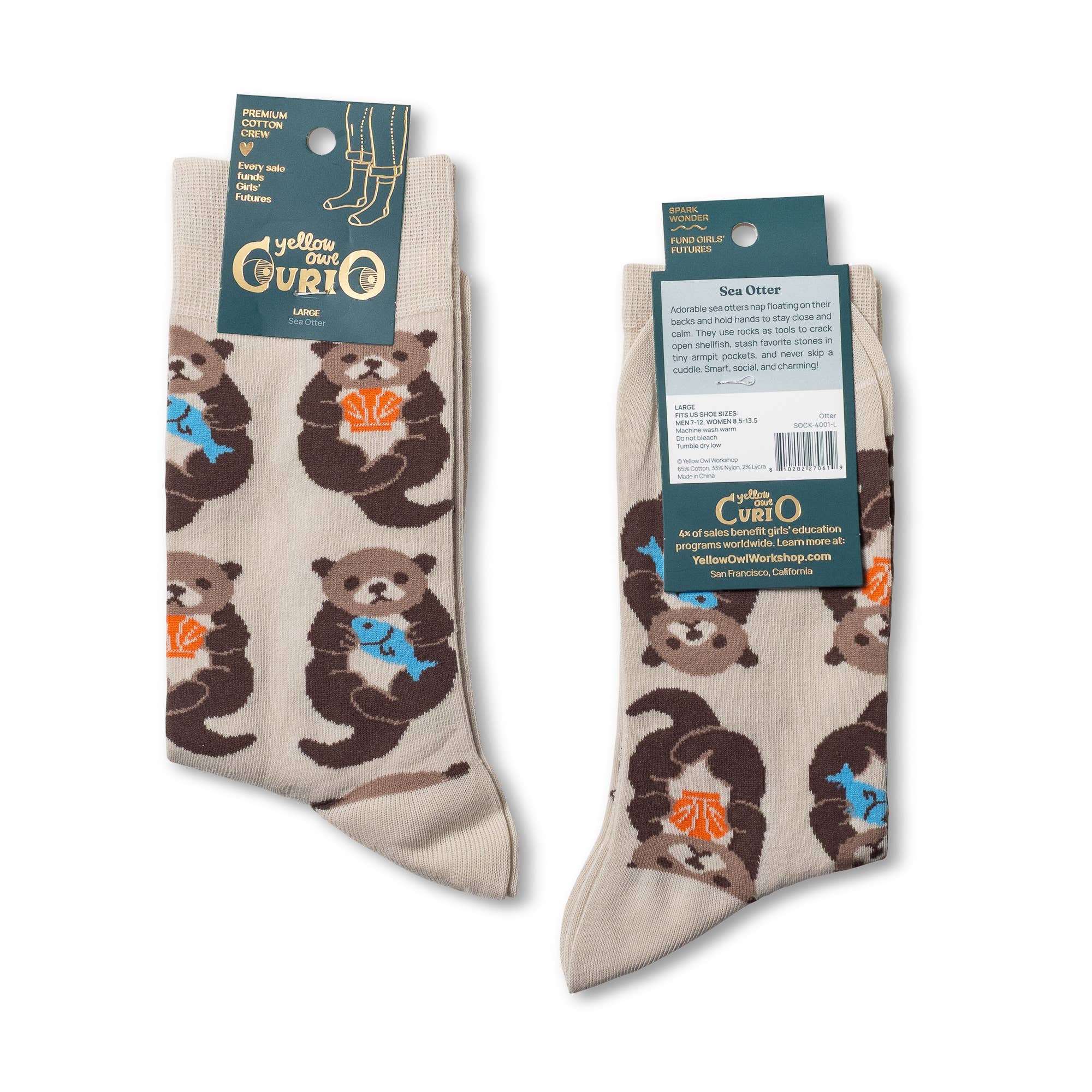CURIO Otter Crew Socks | Zoo &amp; Aquarium Gift | Large
