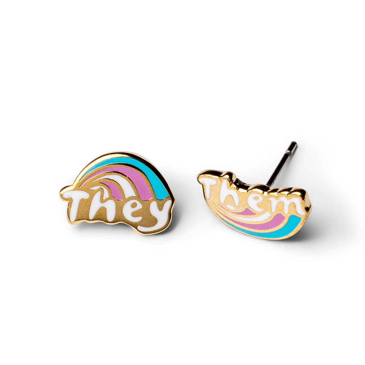They Them Earrings | Pride Nonbinary Gold Mismatched Studs