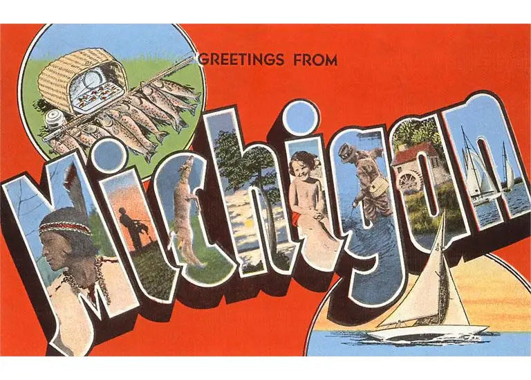 KCMA | Greetings from Michigan Retro Vintage Postcard