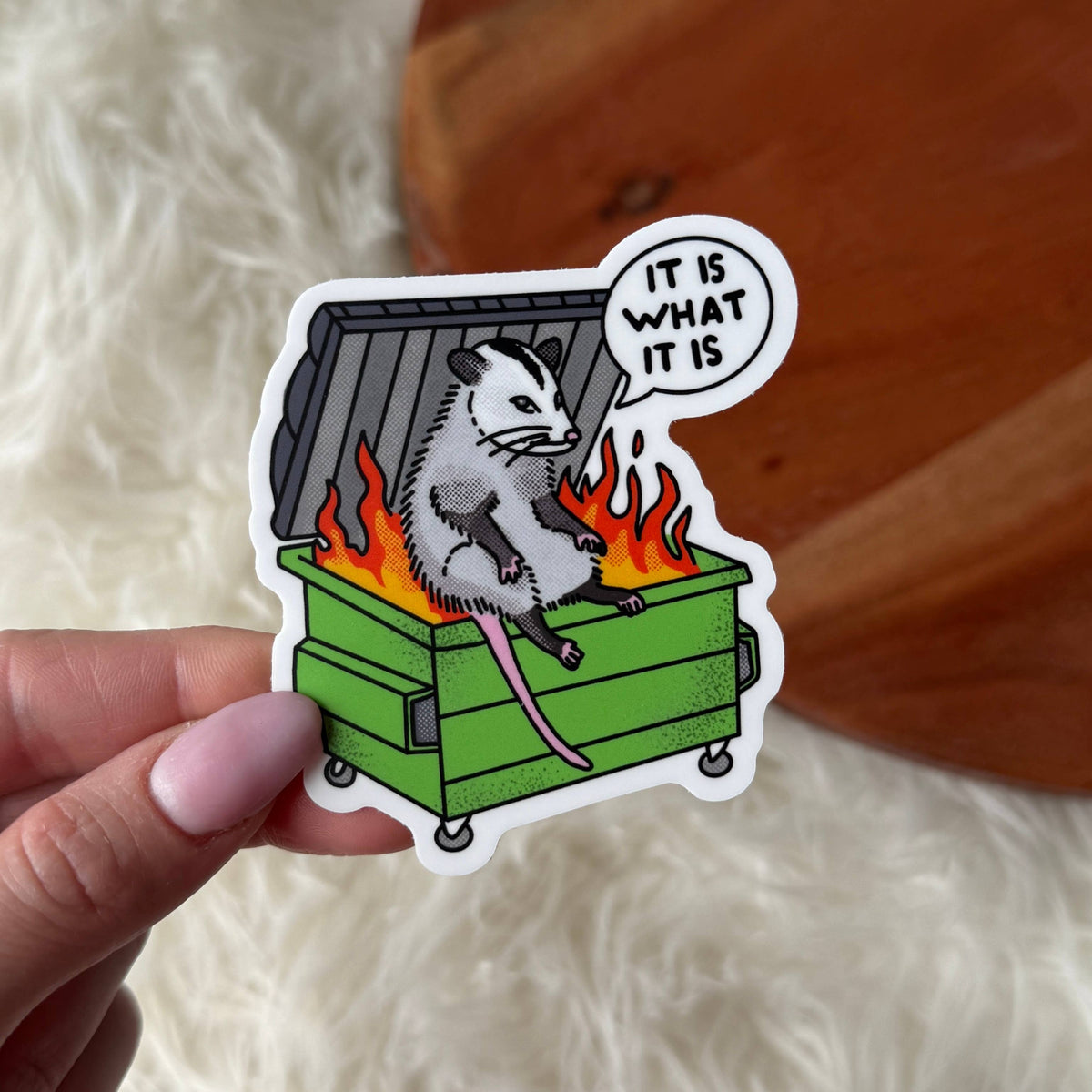 &quot;It is what it is&quot; Possum Dumpster Fire Sticker