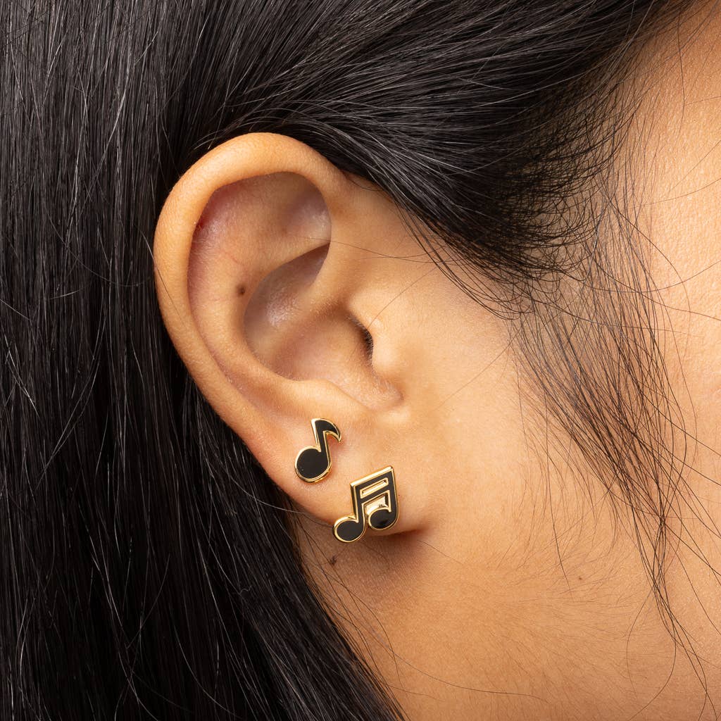 Music Note Gold Earrings | Musician Mismatched Gold Studs