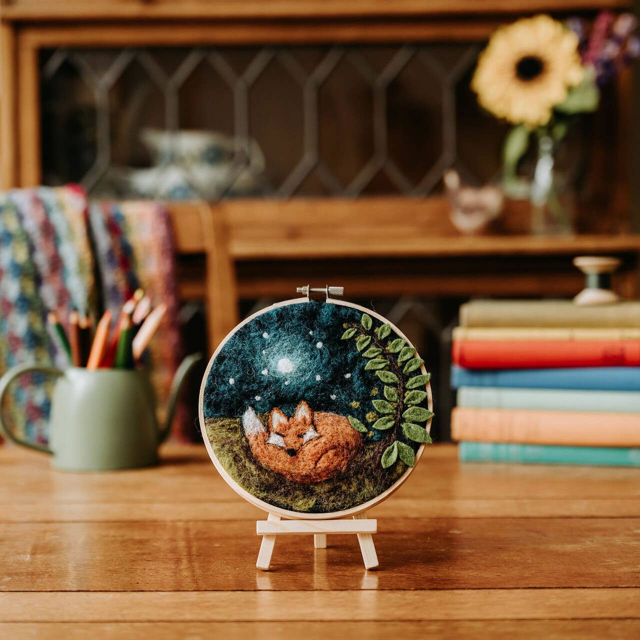 Sleepy Fox in a Hoop Needle Felt Kit