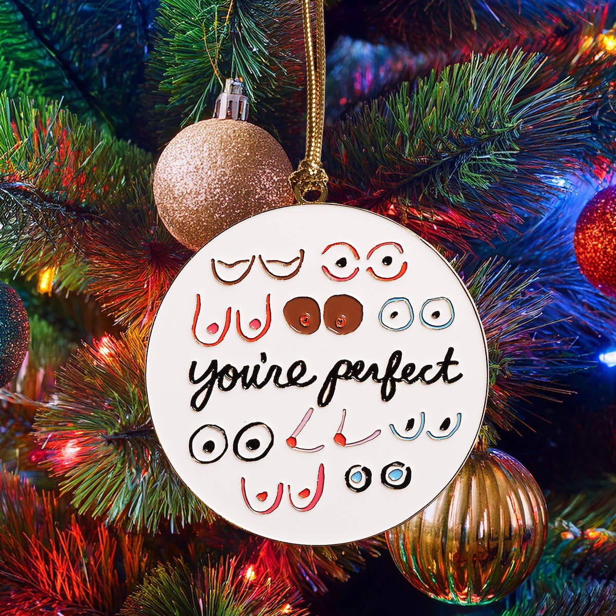 Boobs You're Perfect Enamel Holiday Ornament