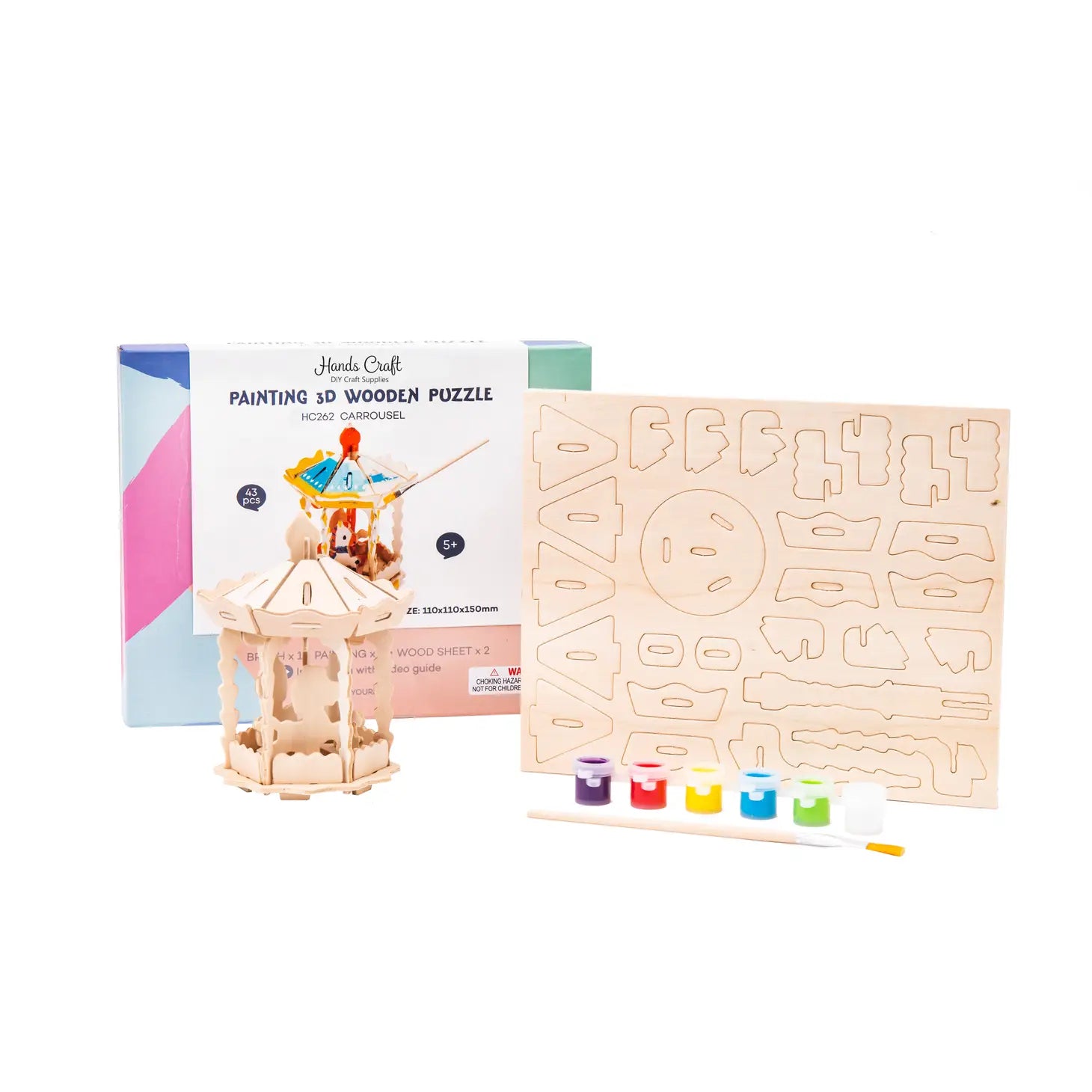 3D Wooden Puzzle with Paint Kit: Carousel