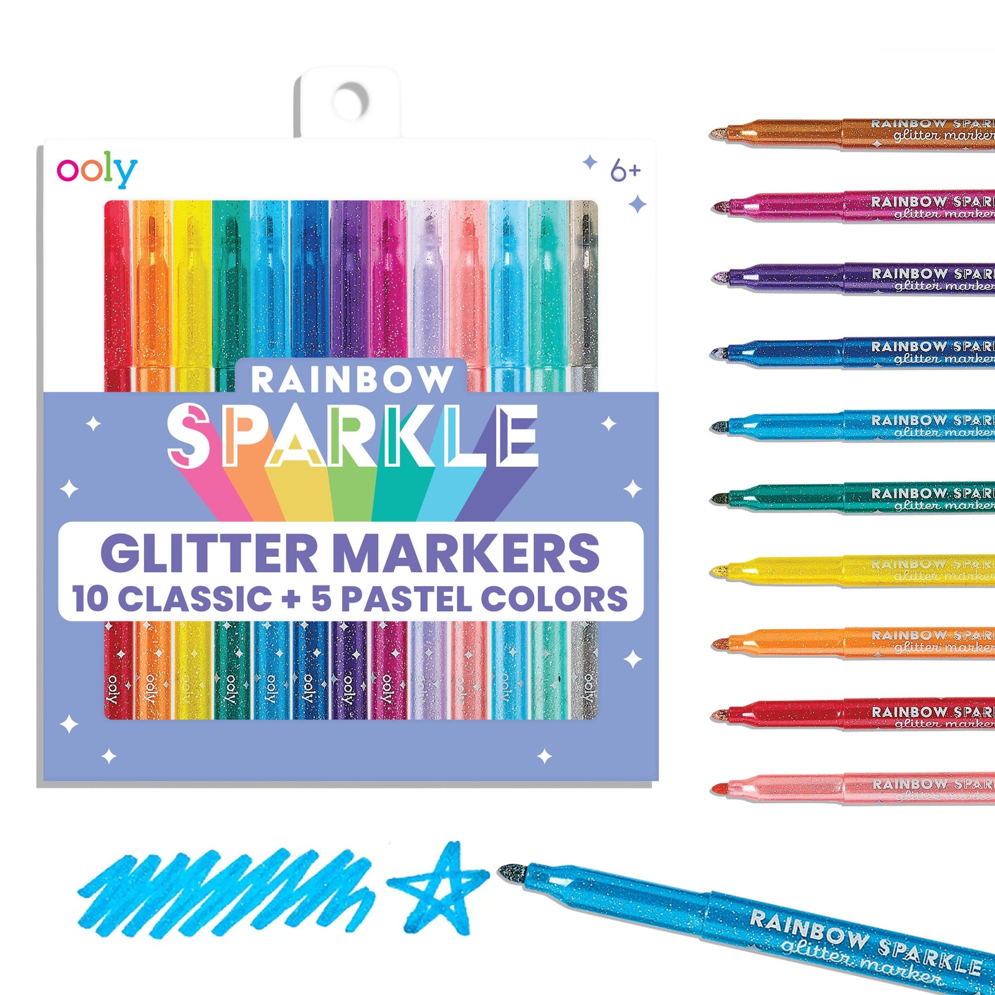 Rainbow Sparkle Glitter Markers - Set of 15