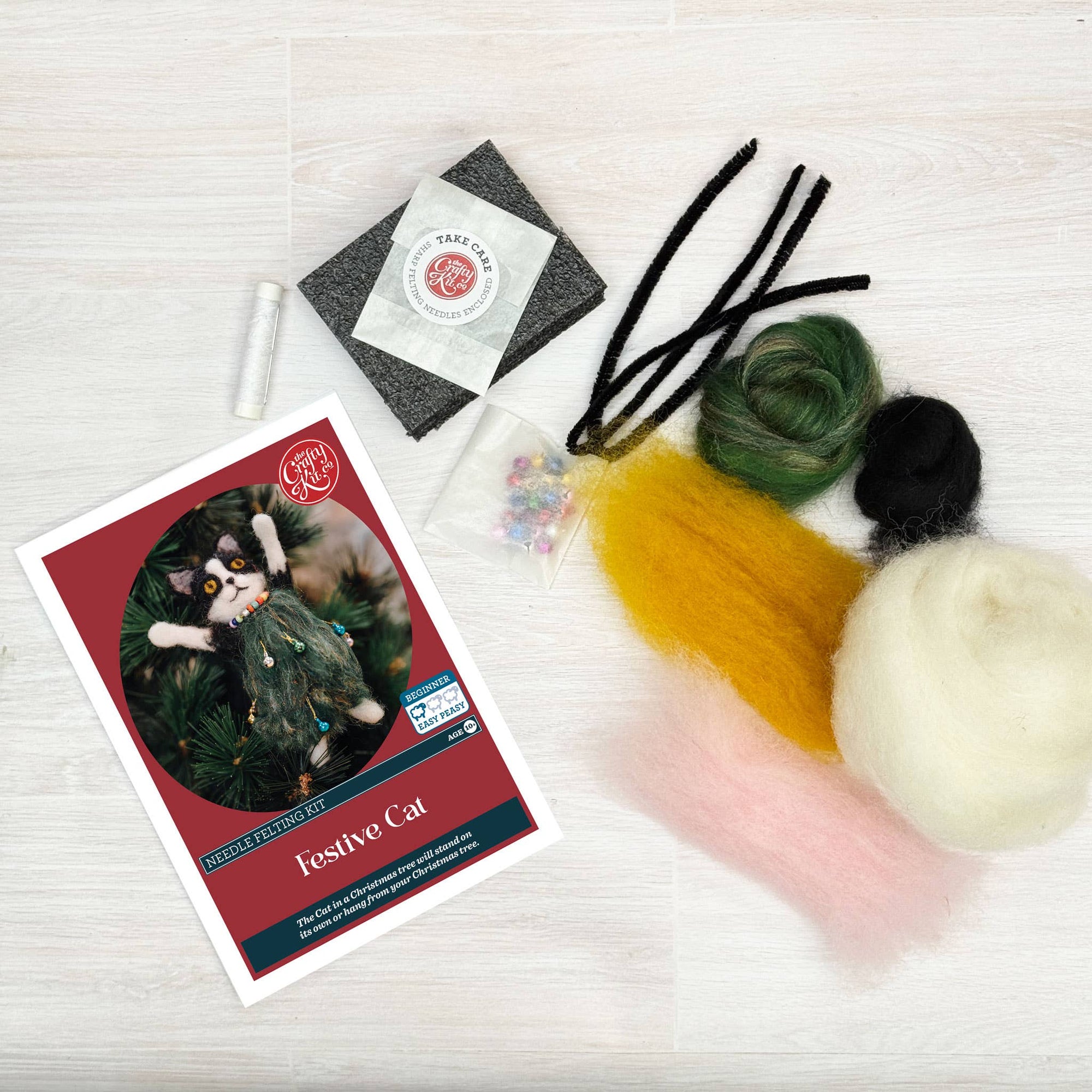 Festive Cat Needle Felting Kit