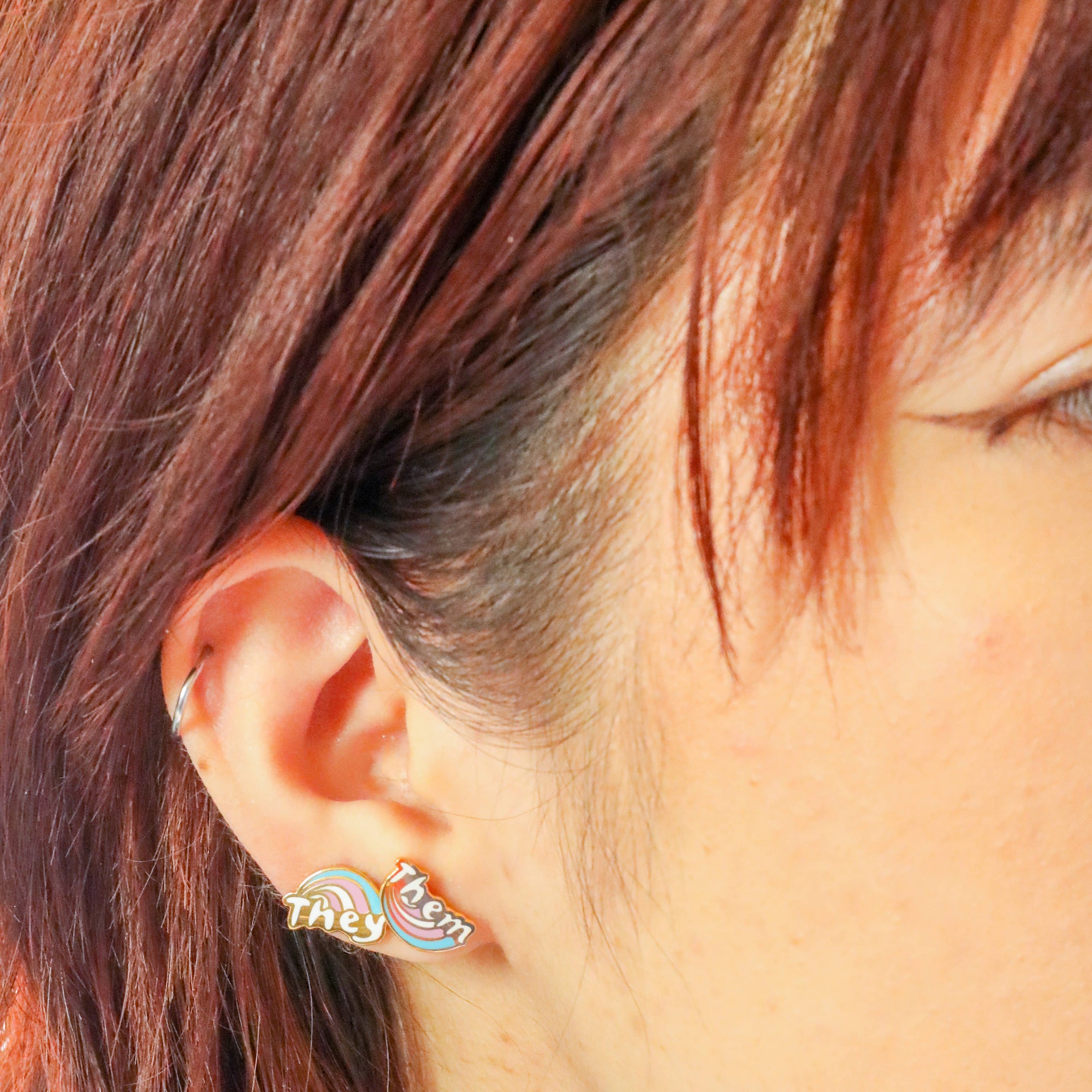 They Them Earrings | Pride Nonbinary Gold Mismatched Studs