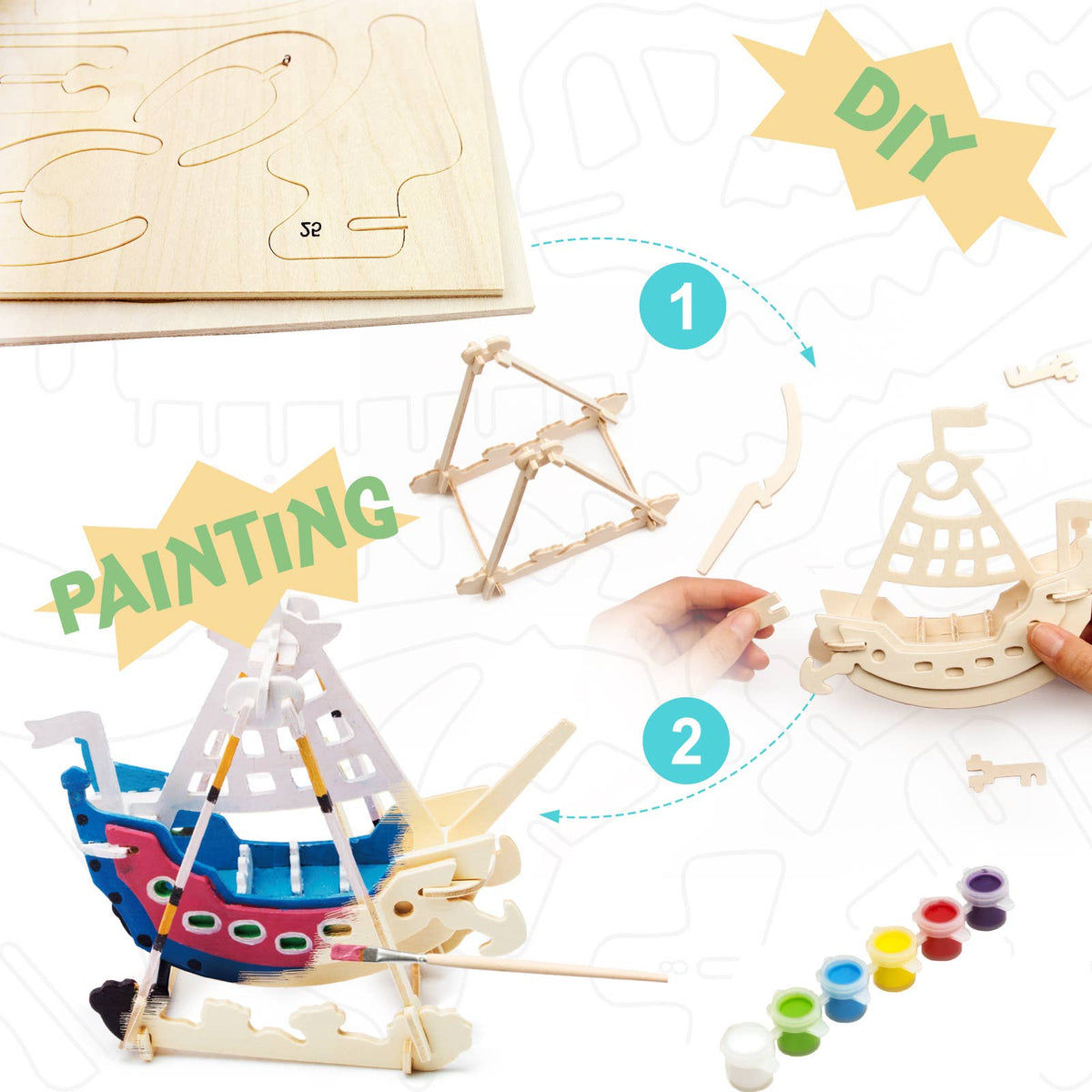 3D Wooden Puzzle with Paint Kit: Swing Boat