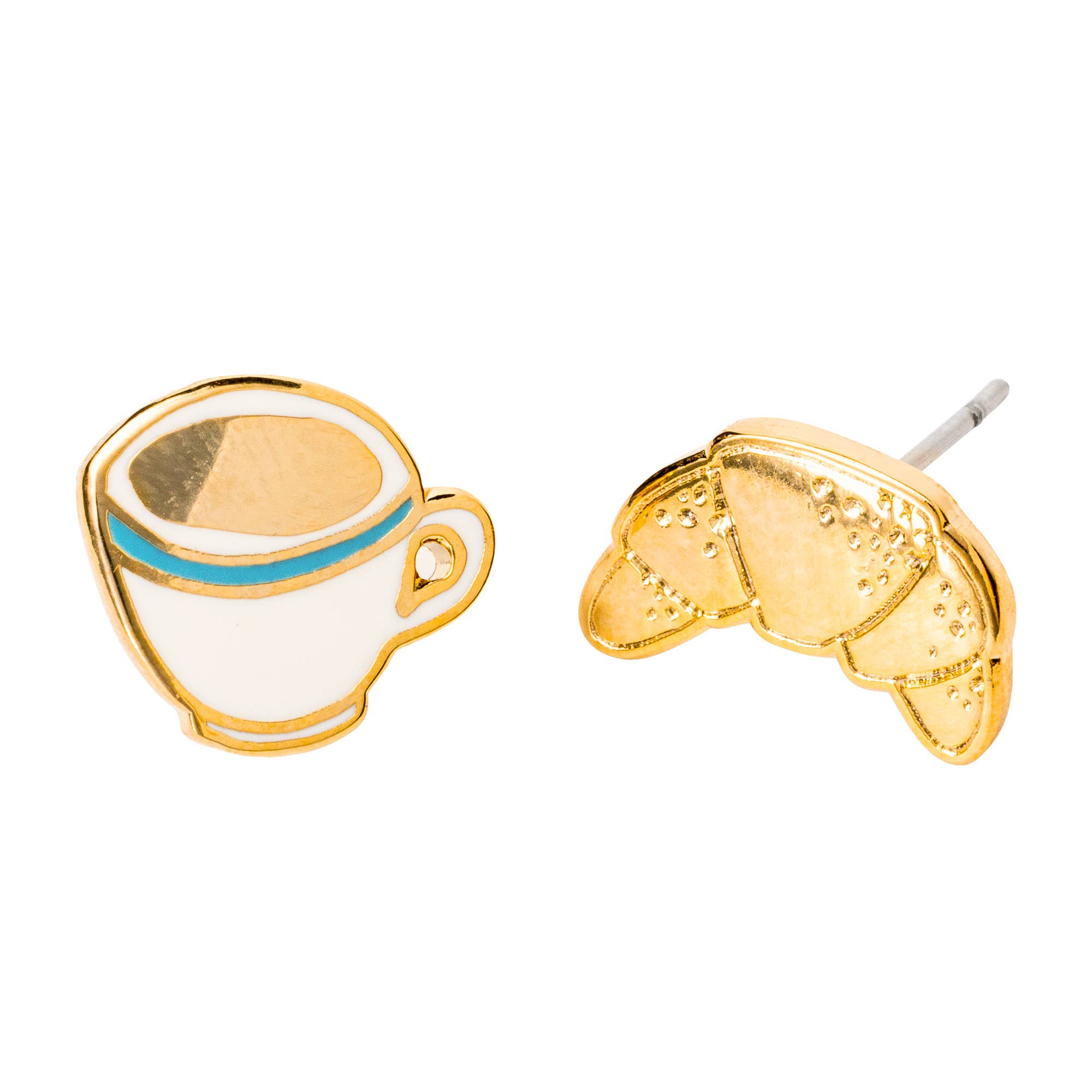 Croissant &amp; Coffee Earrings | Mismatched Gold Studs