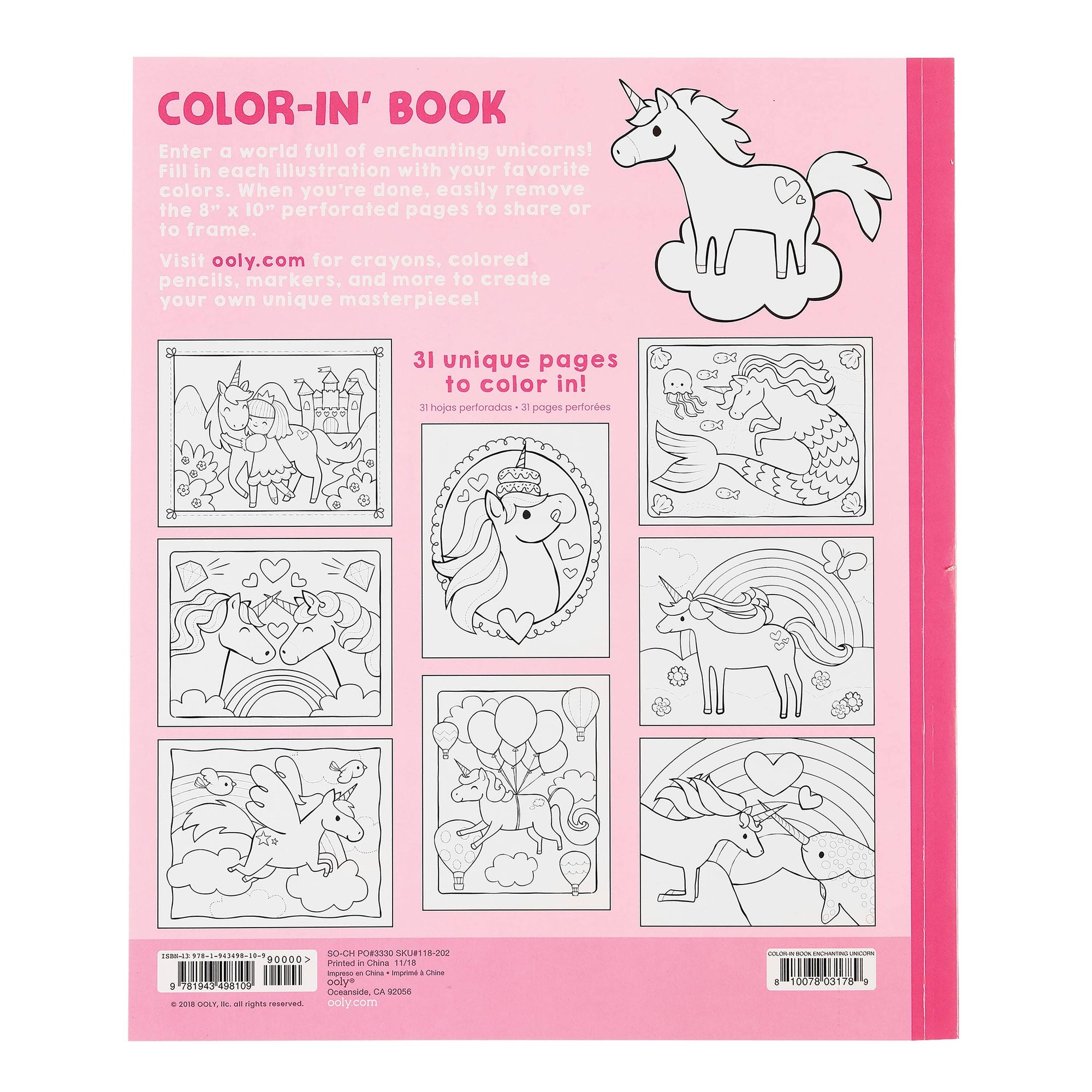 Color-in' Book - Enchanting Unicorns - 31 Pages