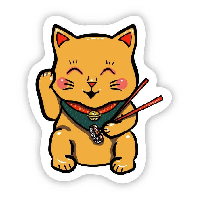 Beckoning Sushi Cat Sticker
