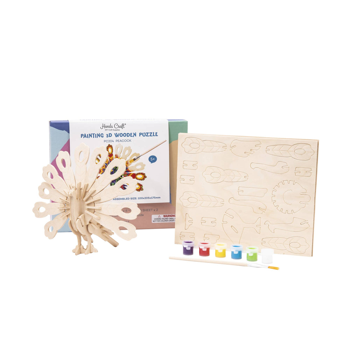 3D Wooden Puzzle with Paint Kit: Peacock