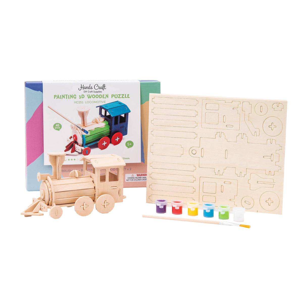 3D Wooden Puzzle Paint Kit: Locomotive Train